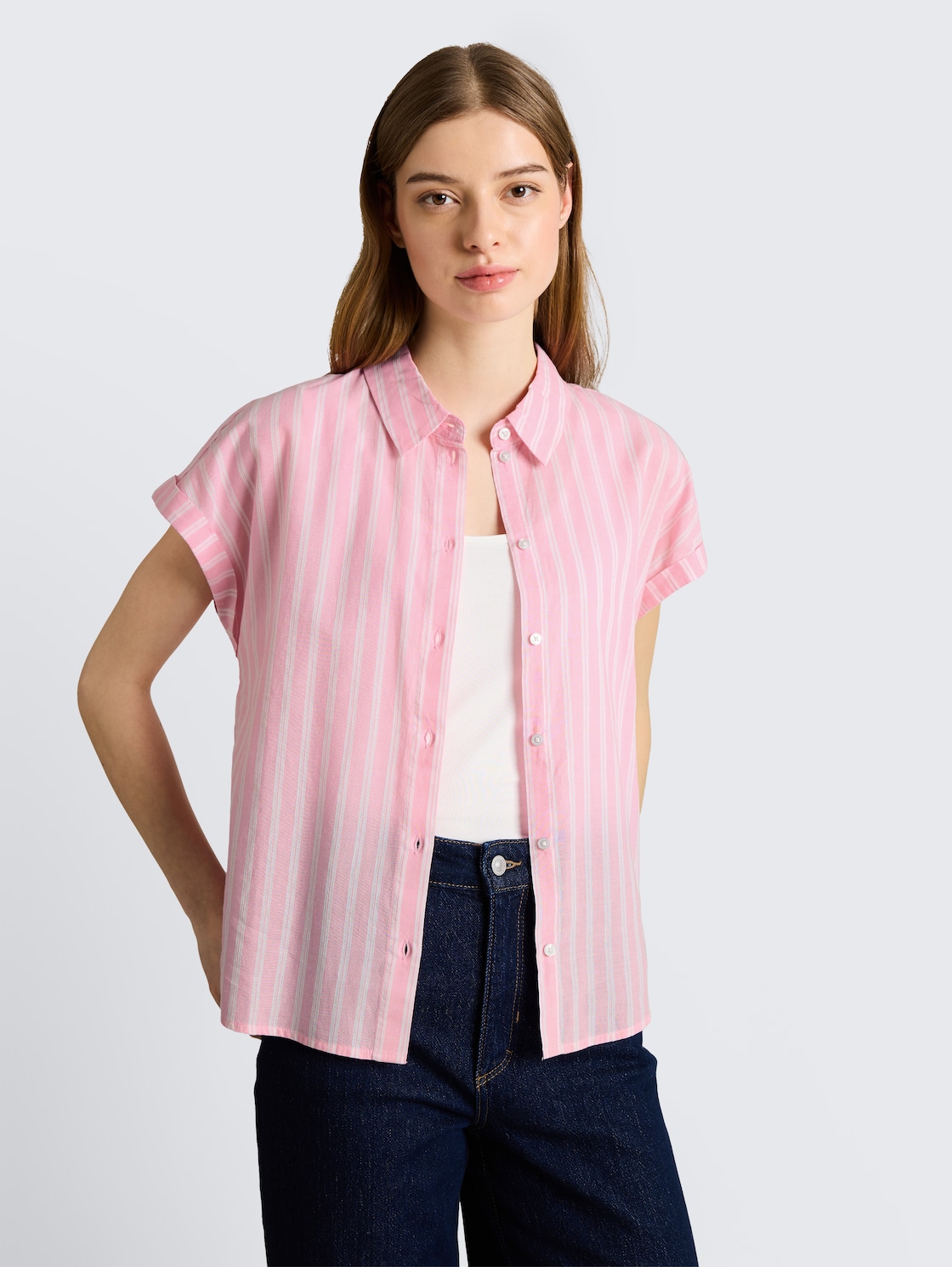 Thumbnail - TOM TAILOR DENIM Damen Bluse mit Streifenmuster, rosa, Gestreift, Gr. XXL