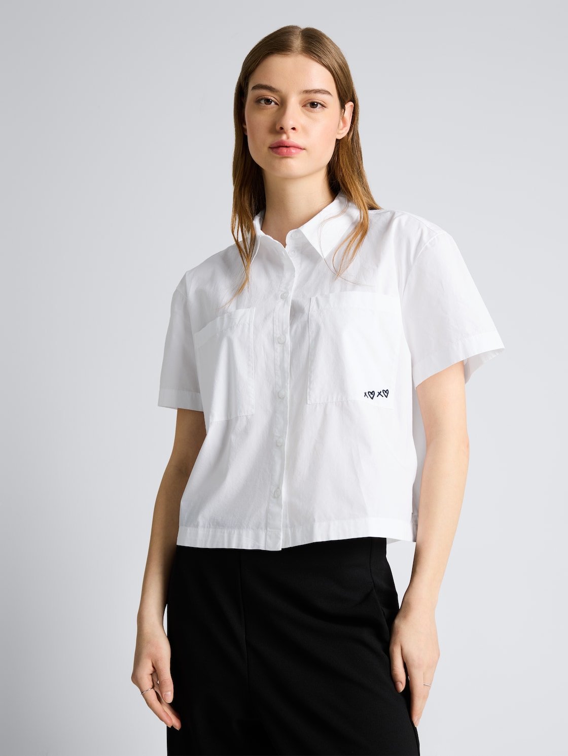 Thumbnail - TOM TAILOR DENIM Damen Boxy Fit Bluse aus Baumwolle, weiß, Uni, Gr. S