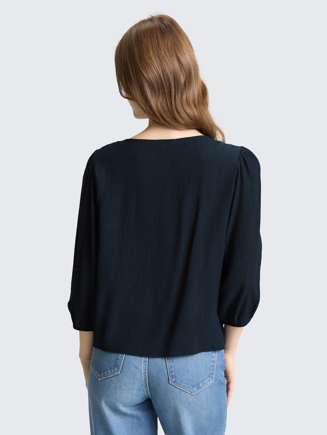 Thumbnail - TOM TAILOR DENIM Damen Crinkle Bluse mit Knopfleiste, blau, Uni, Gr. S