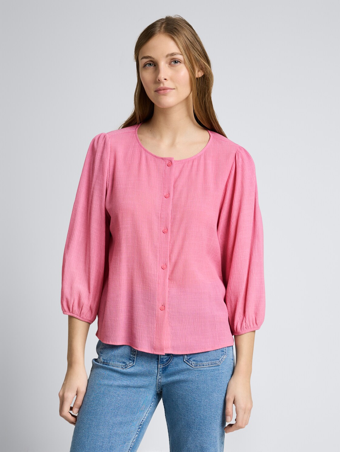 Thumbnail - TOM TAILOR DENIM Damen Crinkle Bluse mit Knopfleiste, bunt, Uni, Gr. XXL