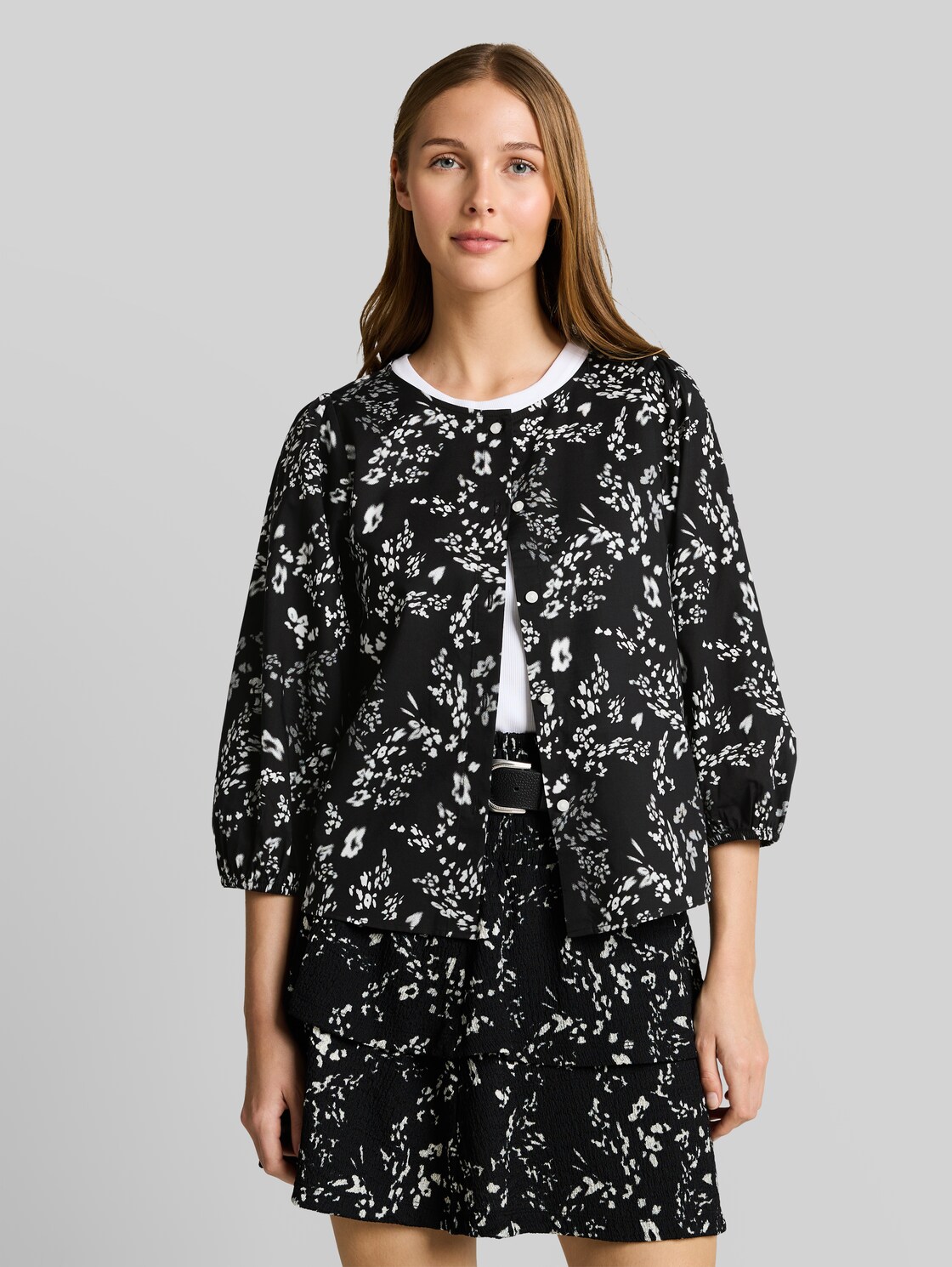  Tom Tailor Denim Damen Bluse Mit Blumenmuster, Schwarz, Geblümt, Gr. Xxl 