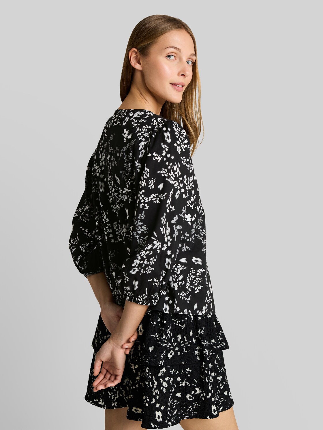  Tom Tailor Denim Damen Bluse Mit Blumenmuster, Schwarz, Geblümt, Gr. Xxl 