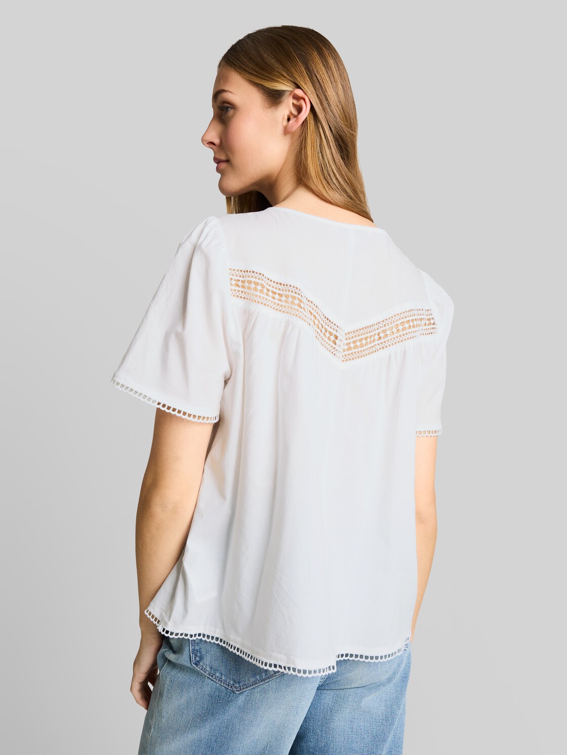  Tom Tailor Denim Damen Bluse Mit Häkel-details, Weiß, Uni, Gr. Xxl 