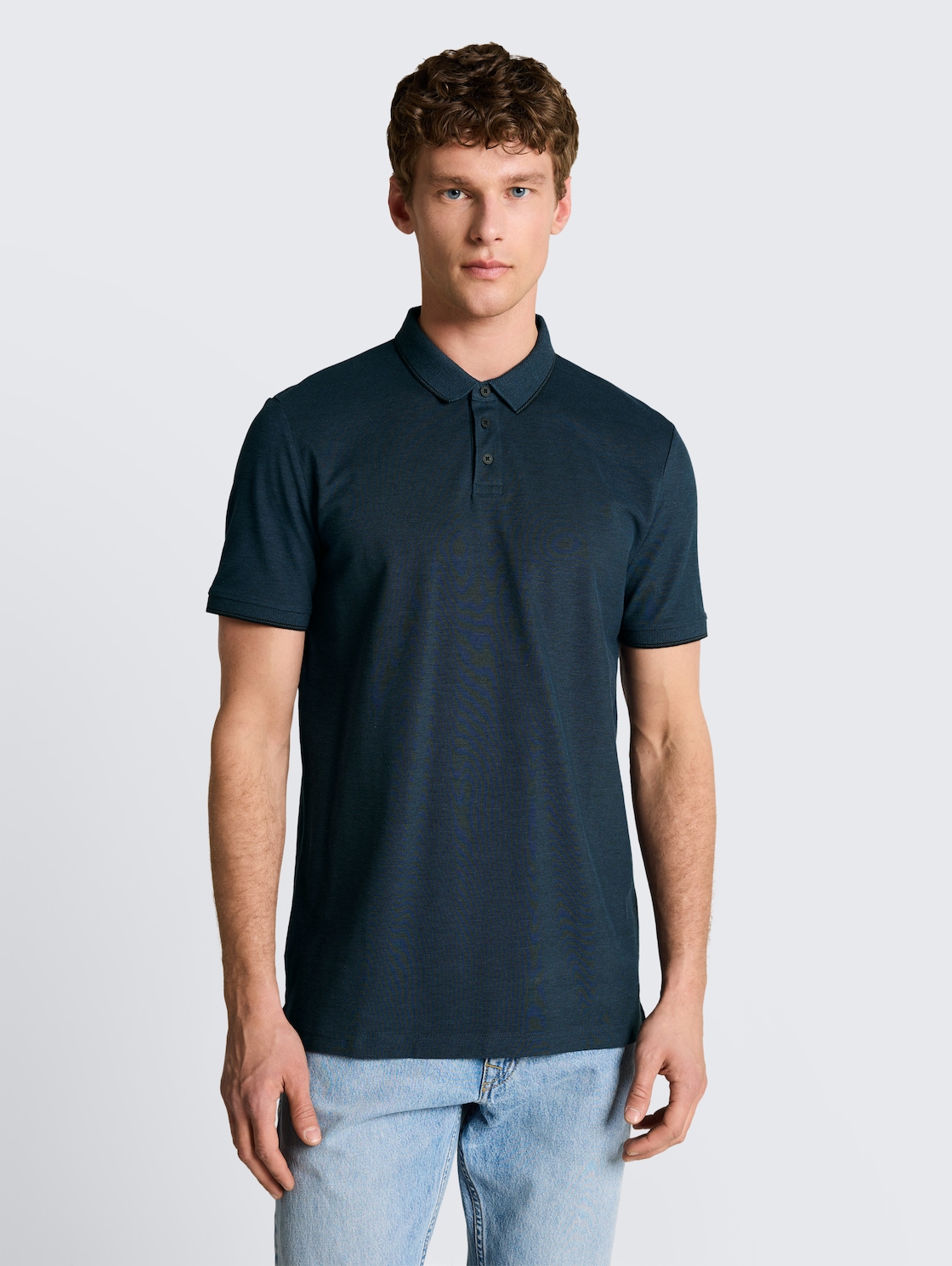 Thumbnail - TOM TAILOR DENIM Herren Piqué Poloshirt aus Baumwolle, blau, Meliert, Gr. M