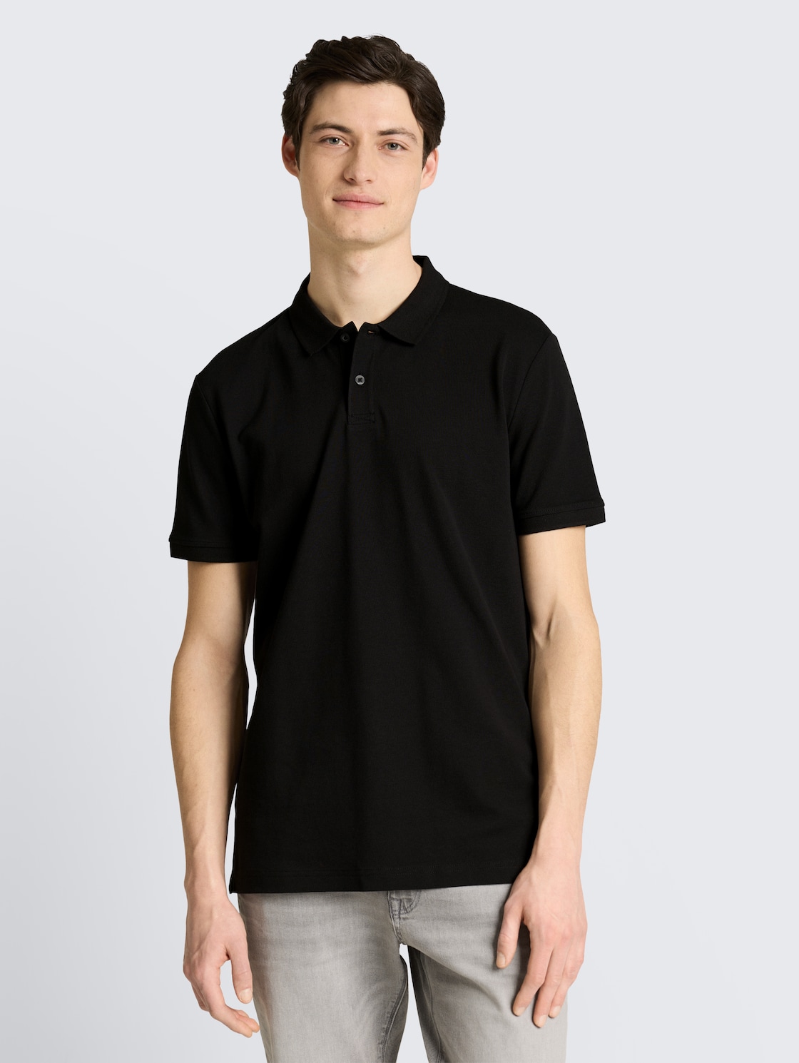 Thumbnail - TOM TAILOR DENIM Herren Piqué Poloshirt aus Baumwolle, schwarz, Uni, Gr. XL