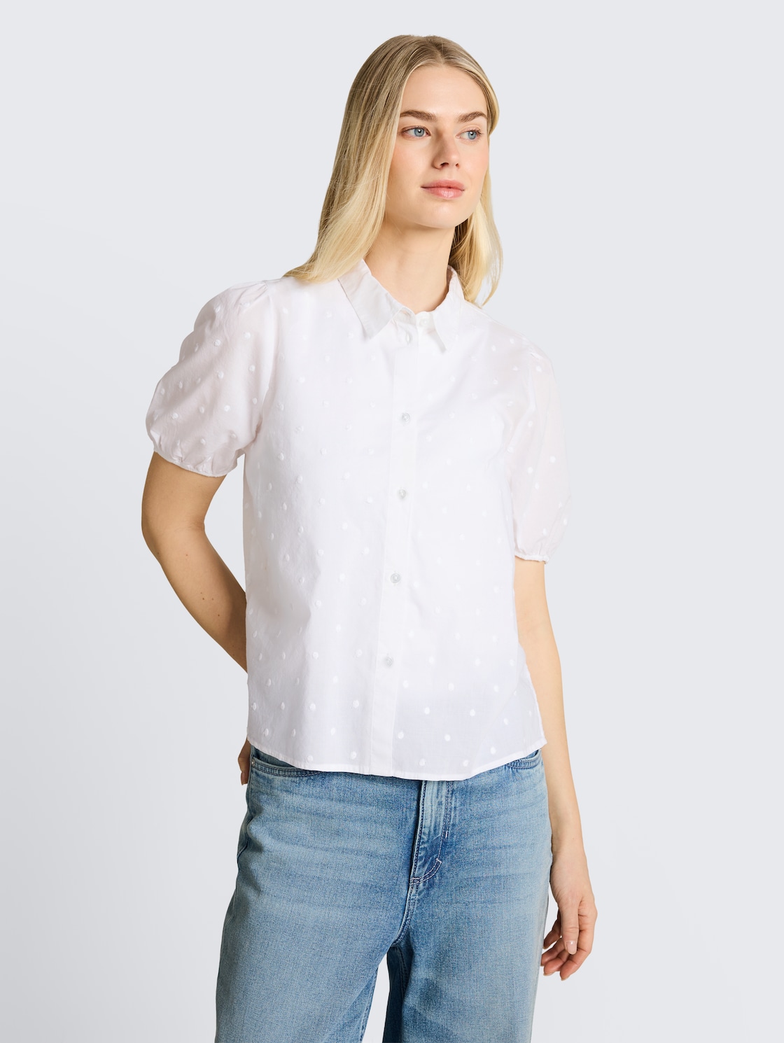 Thumbnail - TOM TAILOR DENIM Damen Bluse mit Stickerei, weiß, Uni, Gr. S