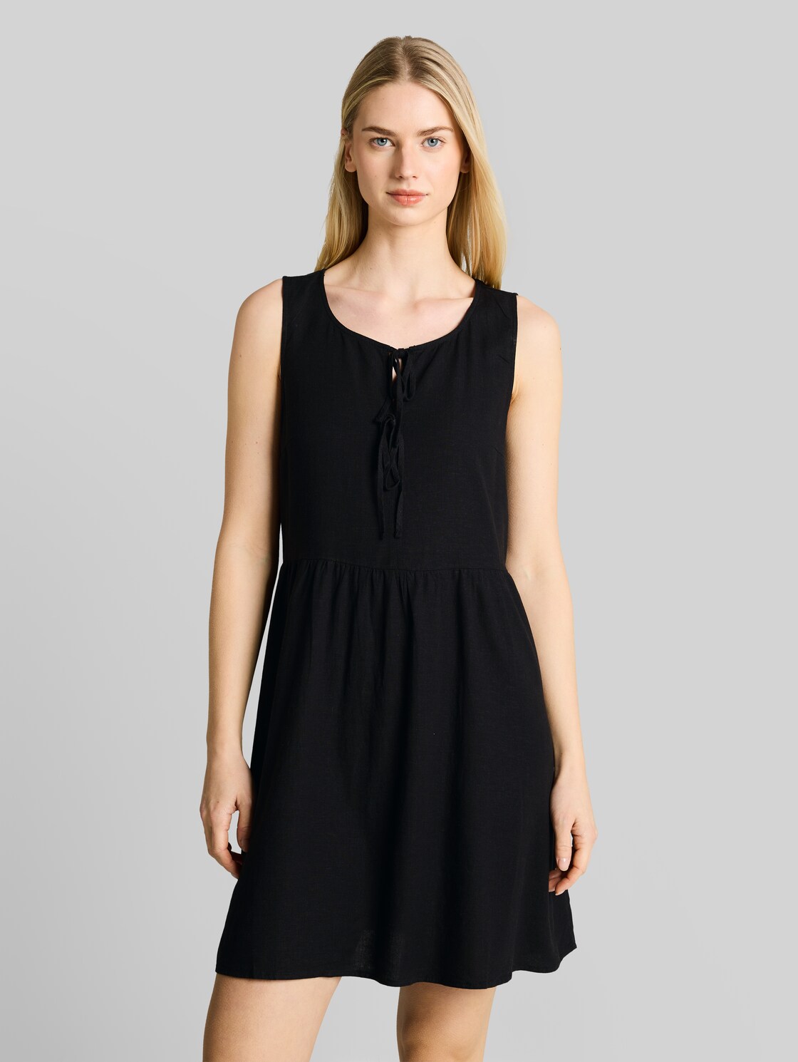  Tom Tailor Denim Damen Mini-kleid Mit Leinenanteil, Schwarz, Uni, Gr. Xxl 