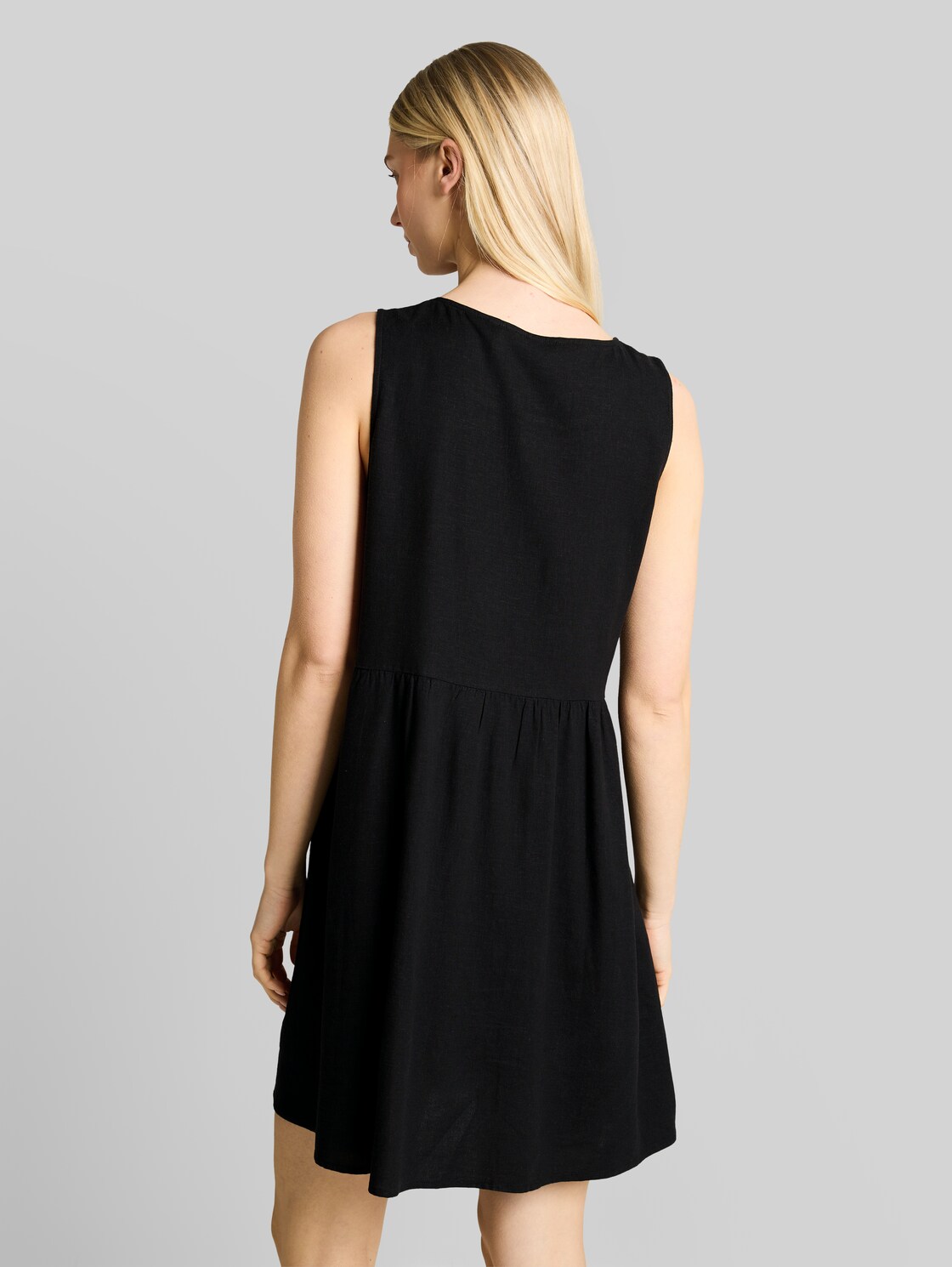  Tom Tailor Denim Damen Mini-kleid Mit Leinenanteil, Schwarz, Uni, Gr. Xxl 