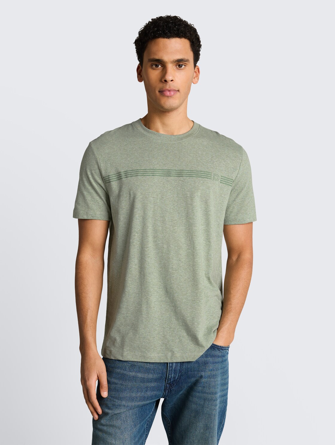 Thumbnail - TOM TAILOR DENIM Herren T-Shirt in Melange-Optik, grün, Meliert, Gr. L