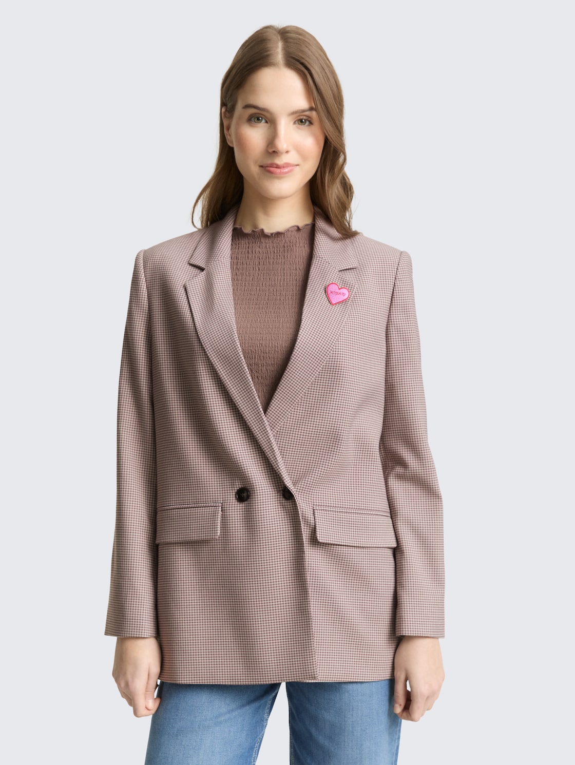 Thumbnail - TOM TAILOR DENIM Damen Regular Fit Blazer mit Karomuster, braun, Kariert, Gr. M