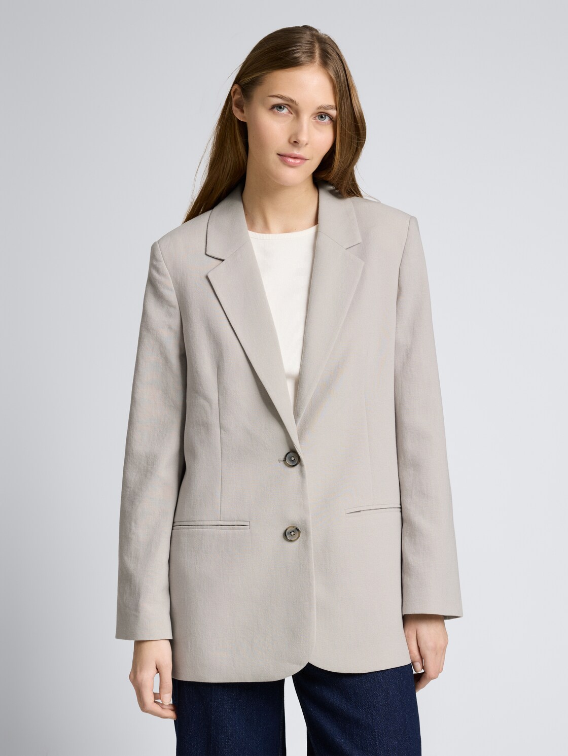 Thumbnail - TOM TAILOR DENIM Damen Regular Fit Blazer mit Paspeltaschen, grau, Uni, Gr. L