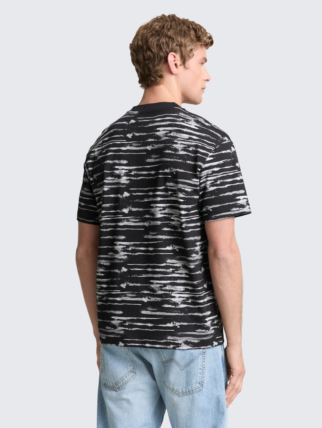 Thumbnail - TOM TAILOR DENIM Herren Relaxed Fit T-Shirt mit Muster, schwarz, Gemustert, Gr. L