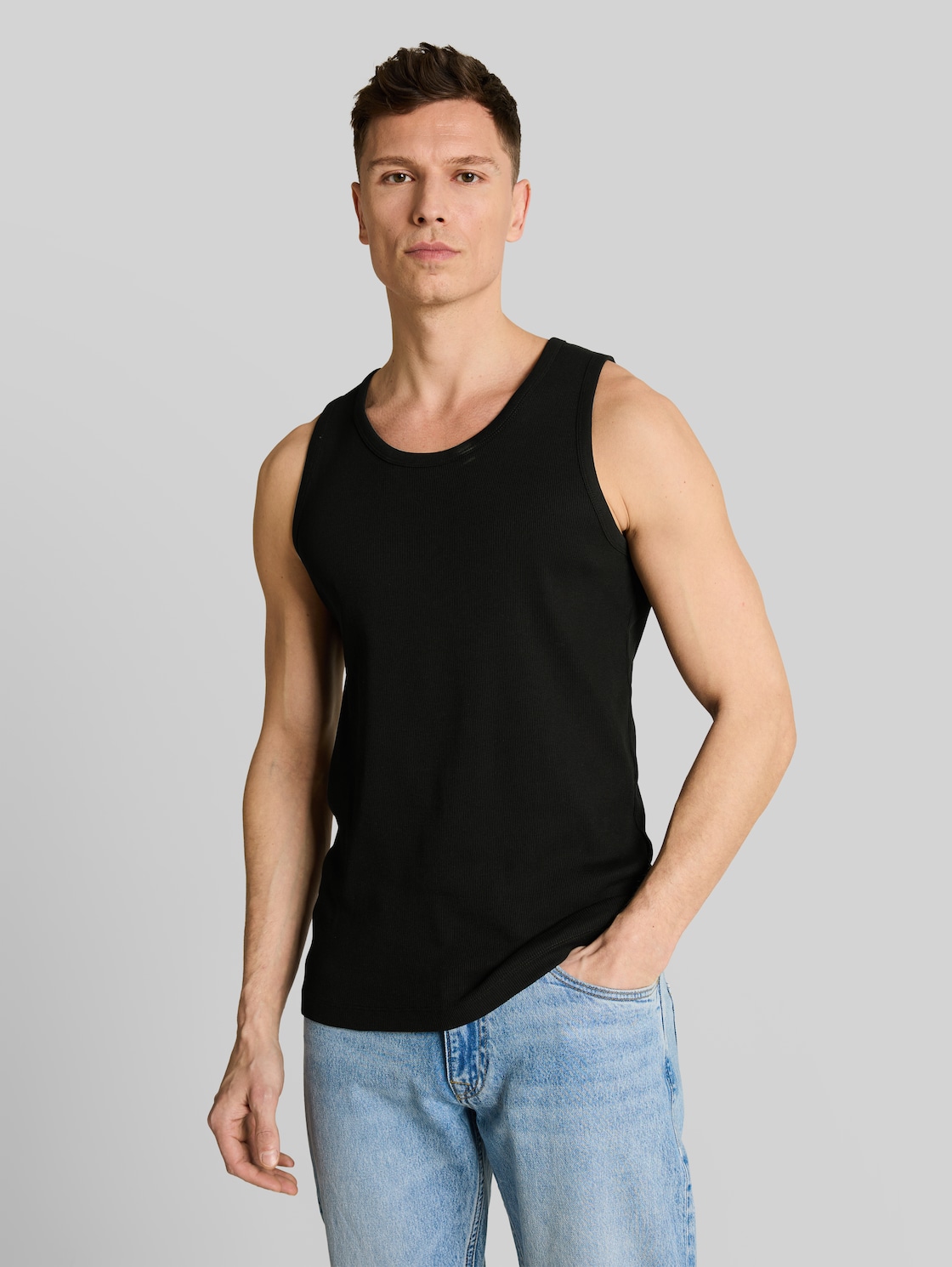  Tom Tailor Denim Herren Basic Ripp Tanktop, Schwarz, Uni, Gr. Xxl 