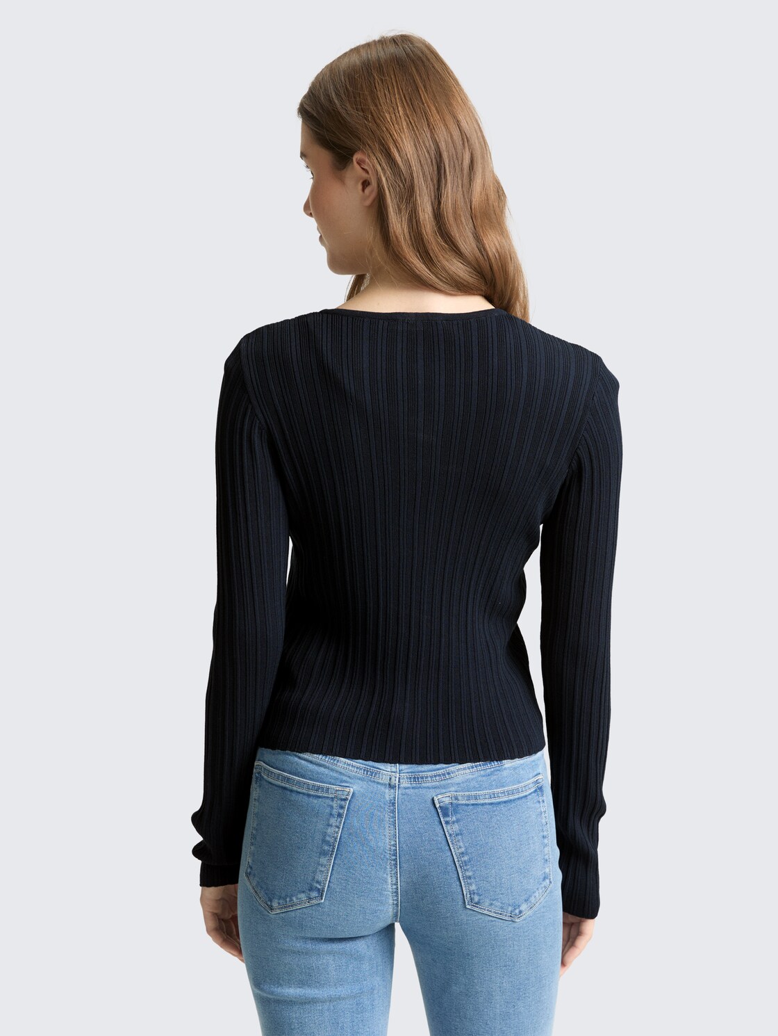 Thumbnail - TOM TAILOR DENIM Damen Cardigan mit Rippstruktur, blau, Uni, Gr. M