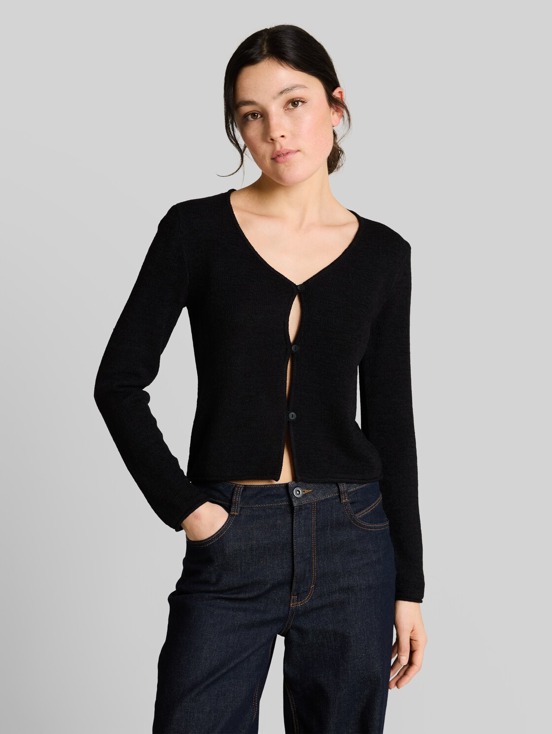  Tom Tailor Denim Damen Cardigan Mit V-ausschnitt, Schwarz, Uni, Gr. Xxl 