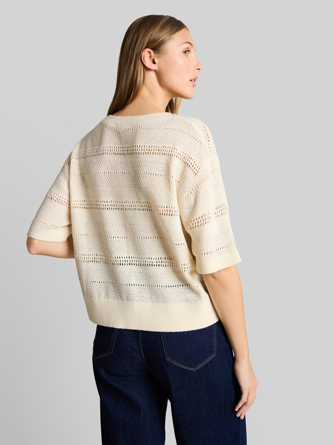  Tom Tailor Denim Damen Relaxed Fit Strickpullover Mit Lochmuster, Braun, Uni, Gr. M 