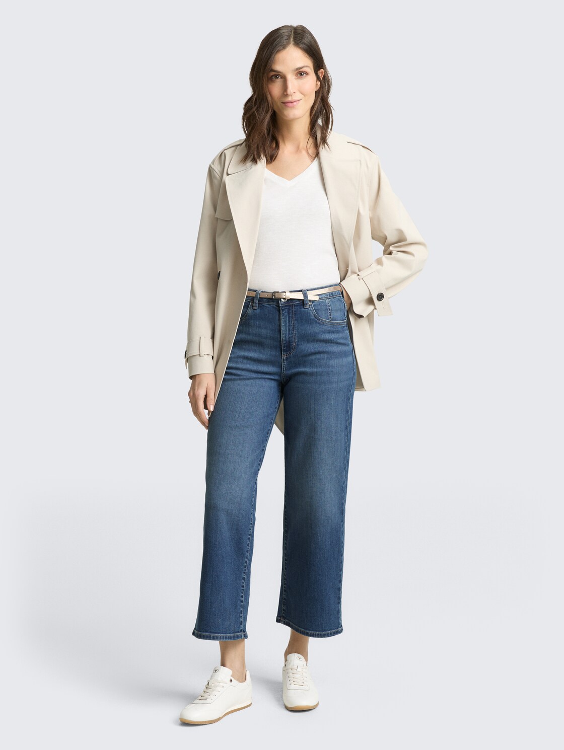 Thumbnail - TOM TAILOR Damen TTNELMA CULOTTE Stretch Jeans mit Gürtel, blau, Uni, Gr. 33/28