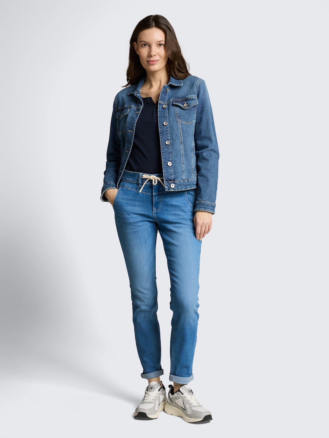 Thumbnail - TOM TAILOR Damen TTMAYA TAPERED Stretch Jeans mit Kordelzug, blau, Uni, Gr. 28/30