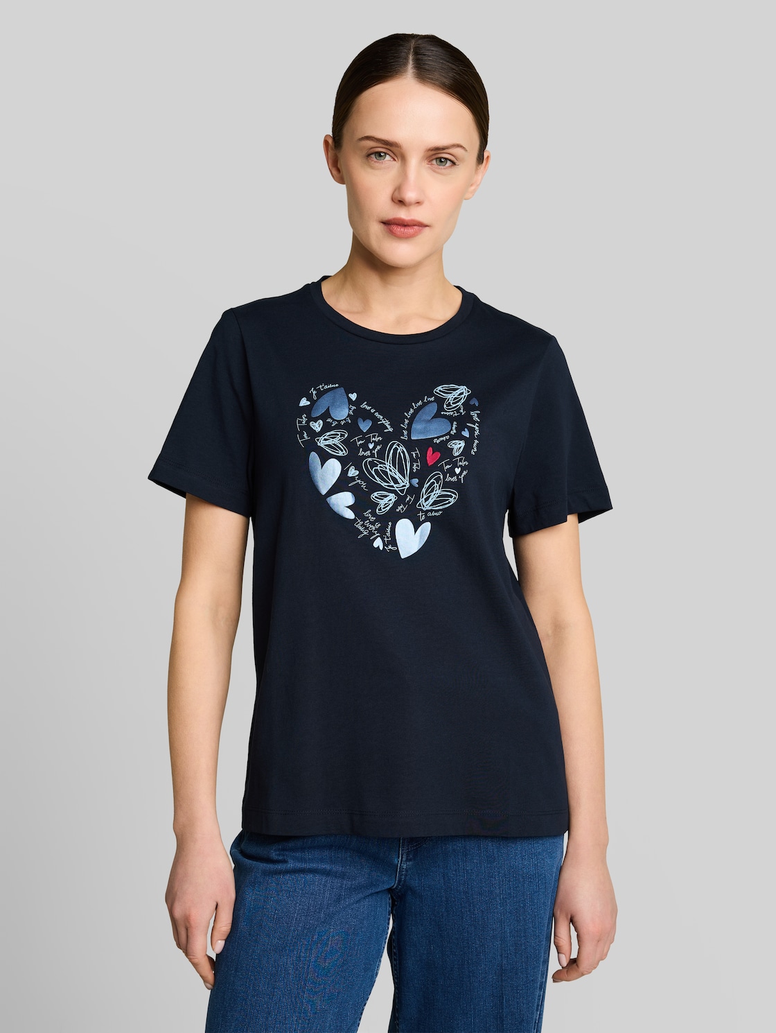  Tom Tailor Damen T-shirt Mit Print, Blau, Uni, Gr. Xxl 