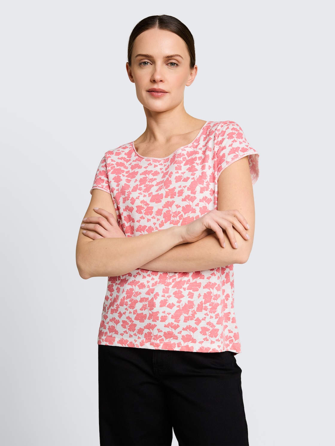 Thumbnail - TOM TAILOR Damen T-Shirt aus Baumwolle, rosa, Gemustert, Gr. XXL