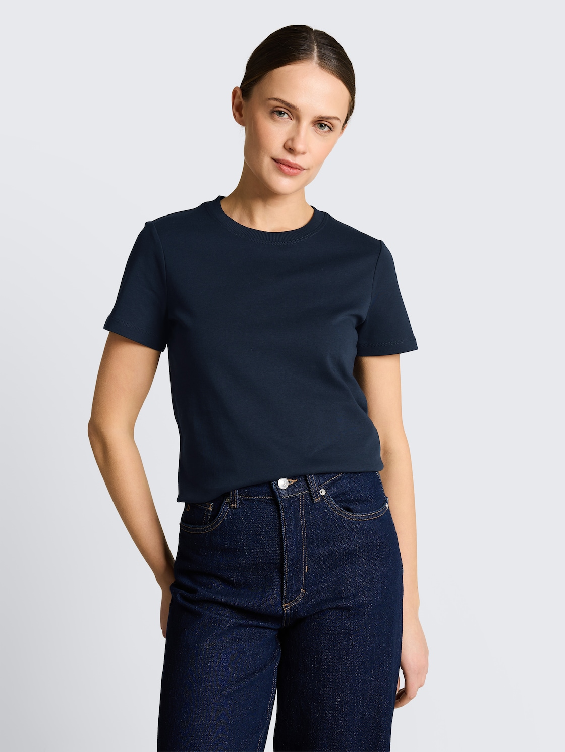 Thumbnail - TOM TAILOR Damen Basic T-Shirt aus Baumwolle, blau, Uni, Gr. XXXL