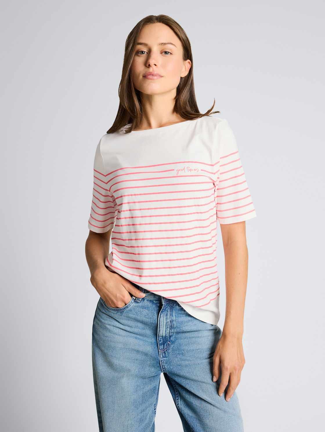Thumbnail - TOM TAILOR Damen T-Shirt mit Streifenmuster, weiß, Uni, Gr. XXL