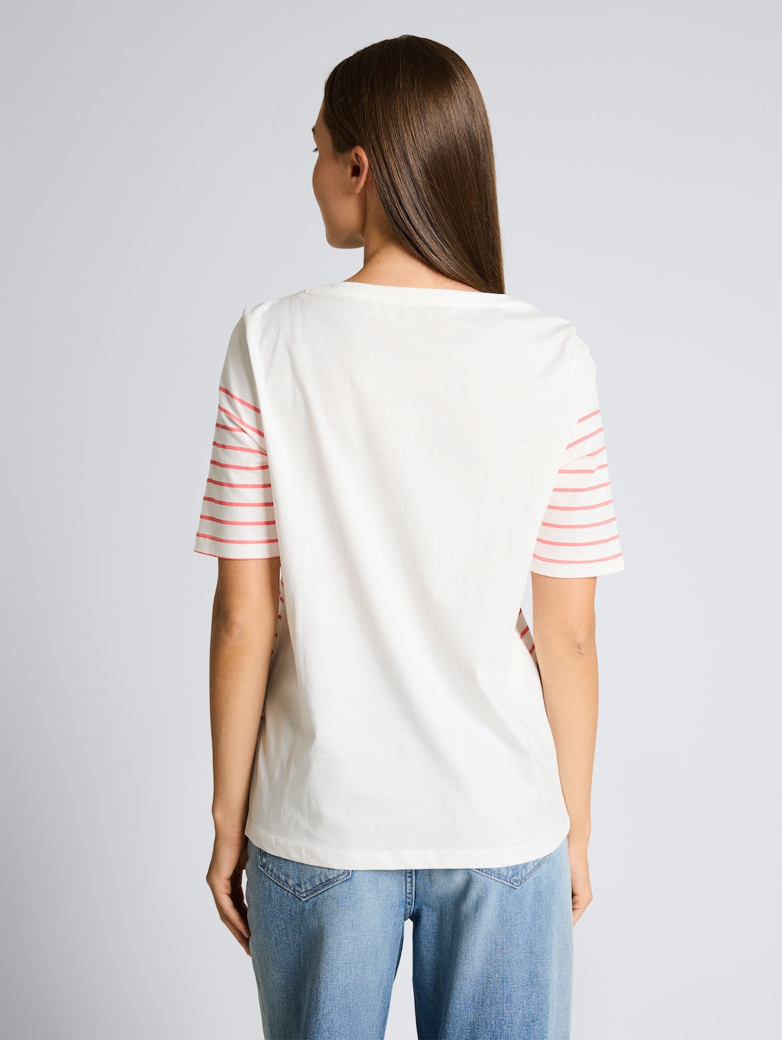 Thumbnail - TOM TAILOR Damen T-Shirt mit Streifenmuster, weiß, Uni, Gr. XXL