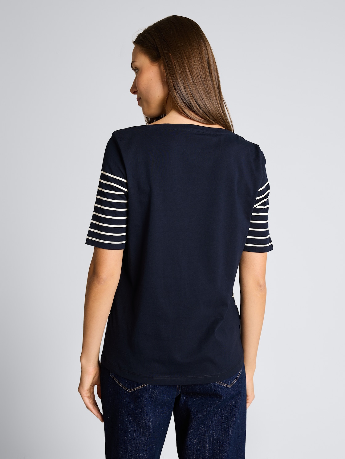 Thumbnail - TOM TAILOR Damen T-Shirt mit Streifenmuster, blau, Uni, Gr. XXL