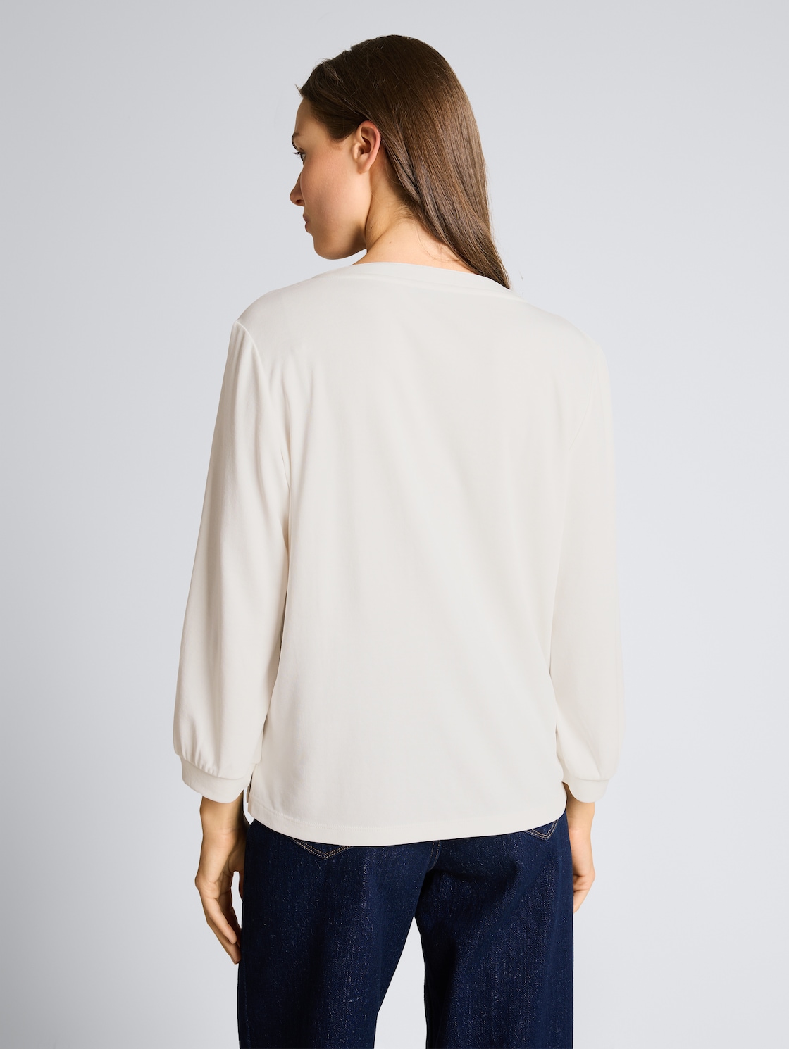 Thumbnail - TOM TAILOR Damen Langarmshirt mit Raffungen, weiß, Uni, Gr. XXXL