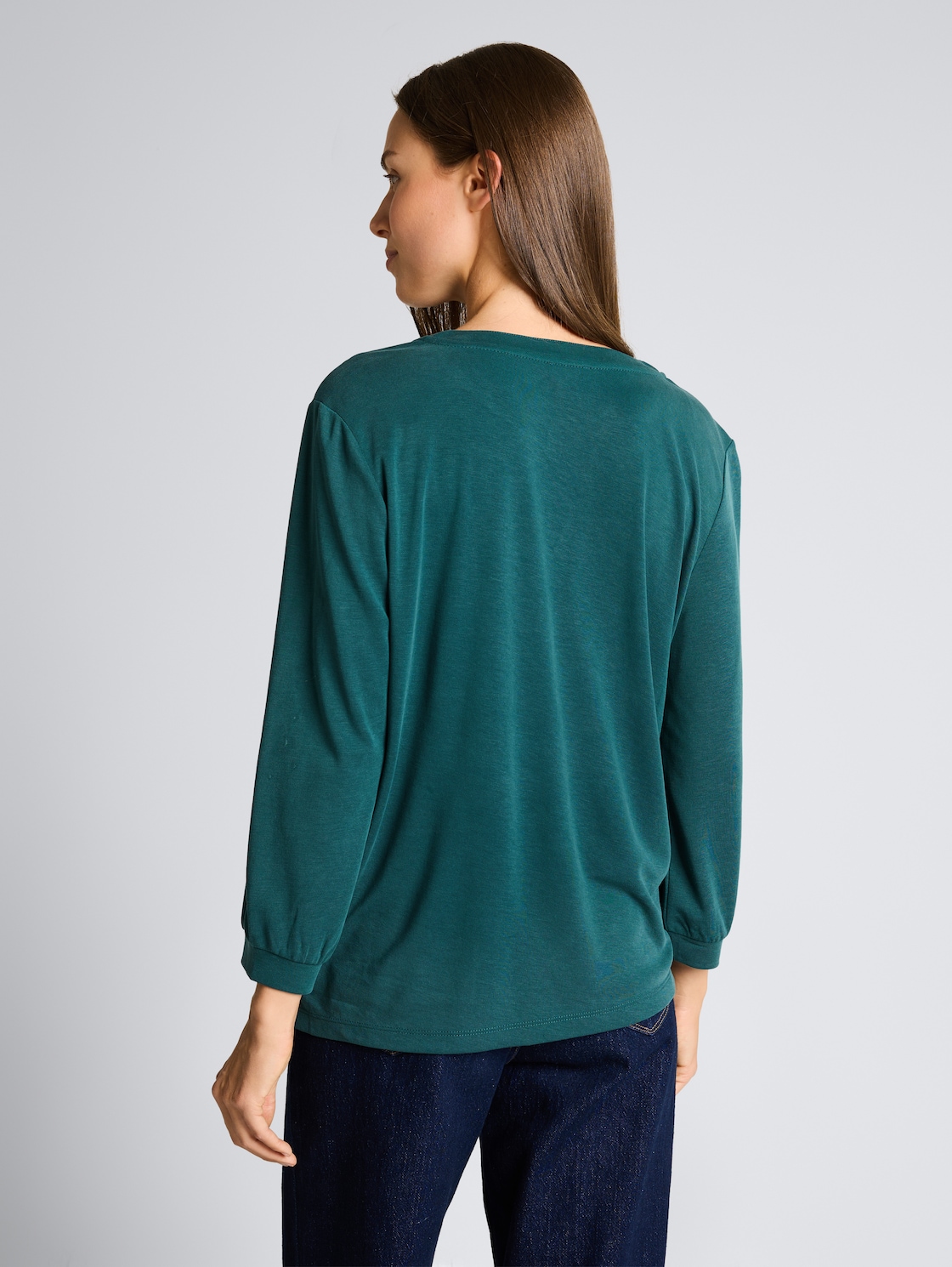 Thumbnail - TOM TAILOR Damen Langarmshirt mit Raffungen, grün, Uni, Gr. XXXL