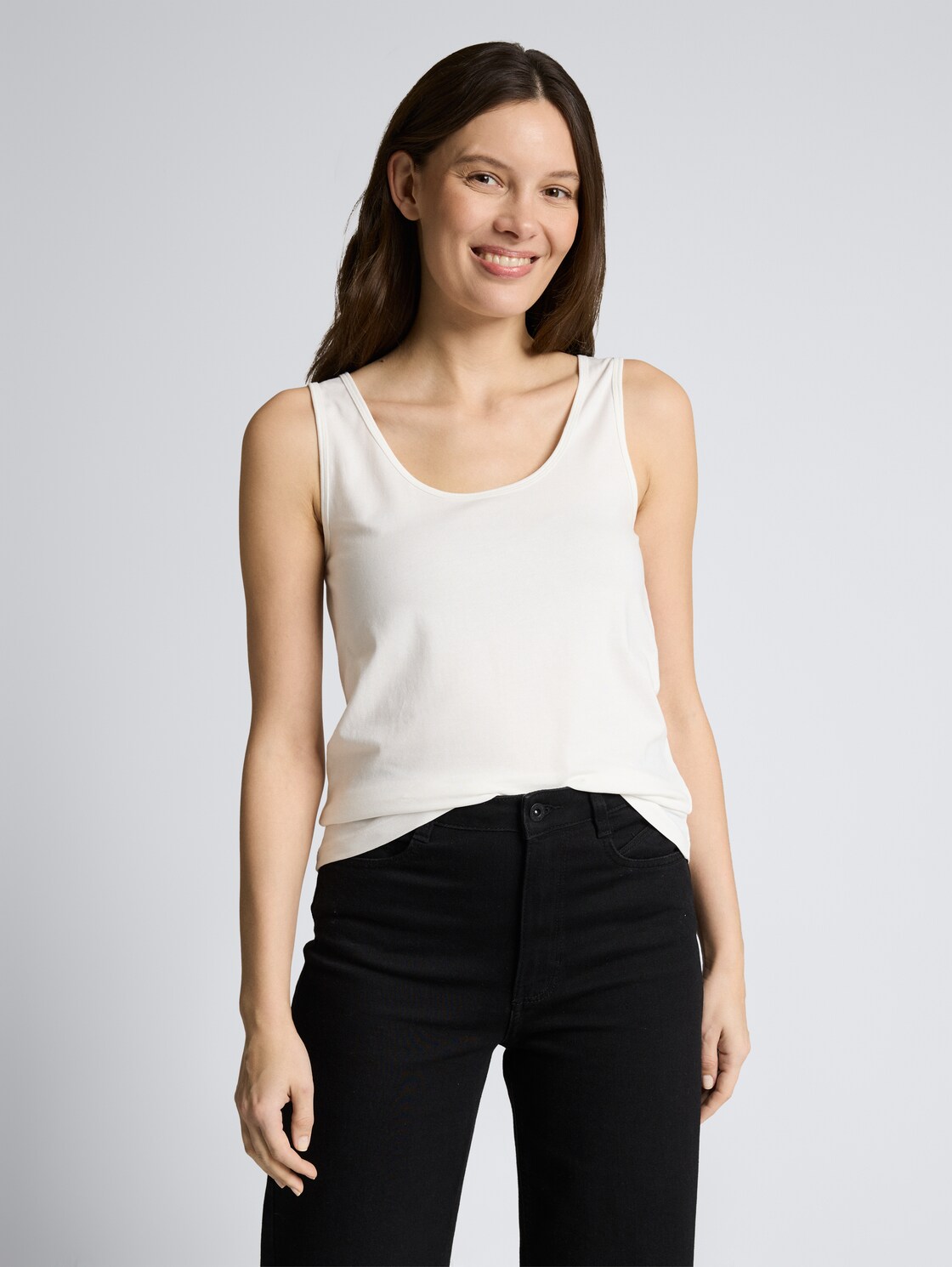 Thumbnail - TOM TAILOR Damen Slim Fit Top mit Rundhalsausschnitt, weiß, Uni, Gr. XL