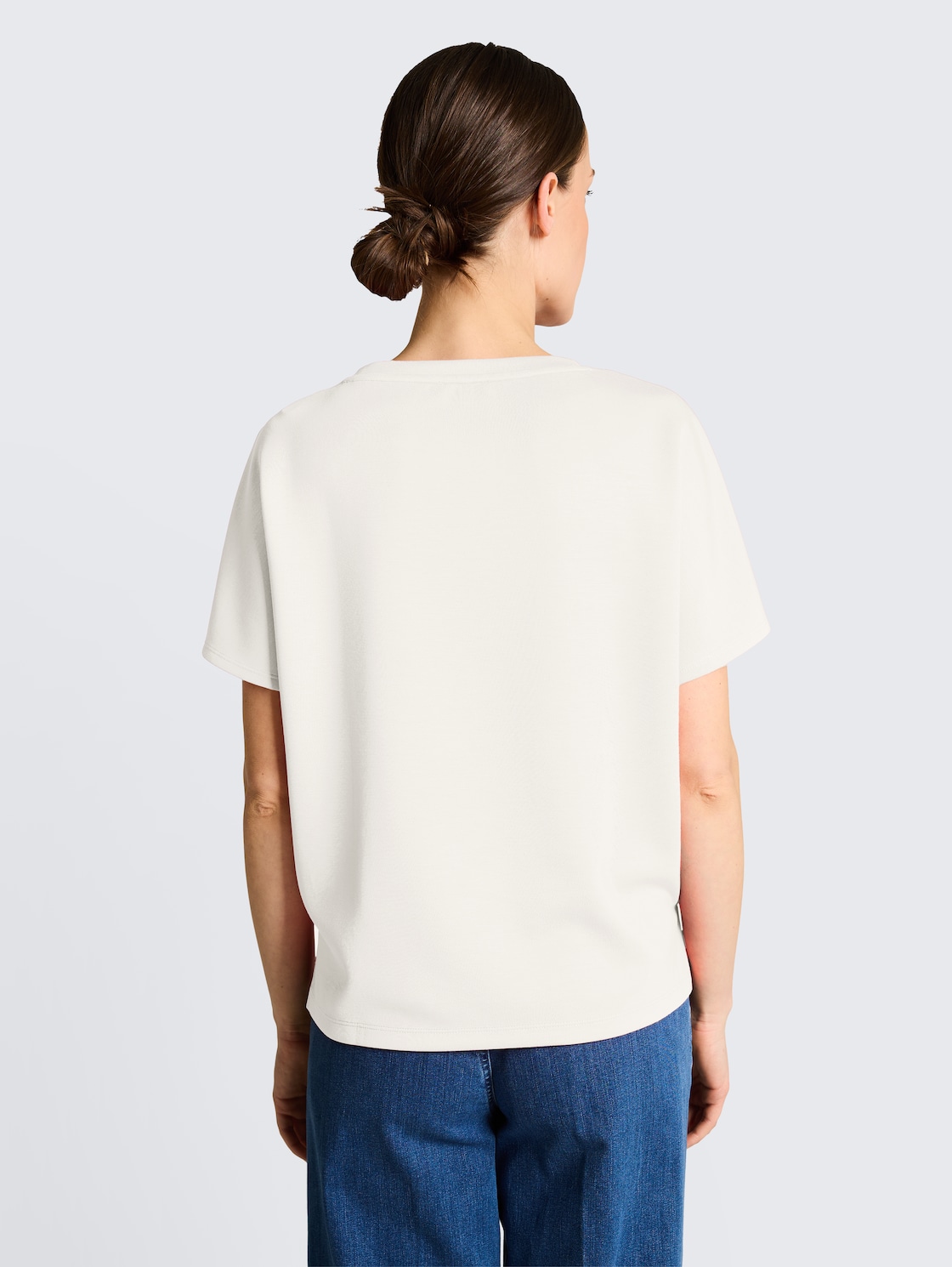 Thumbnail - TOM TAILOR Damen Loose Fit Scuba T-Shirt mit Print, weiß, Uni, Gr. M