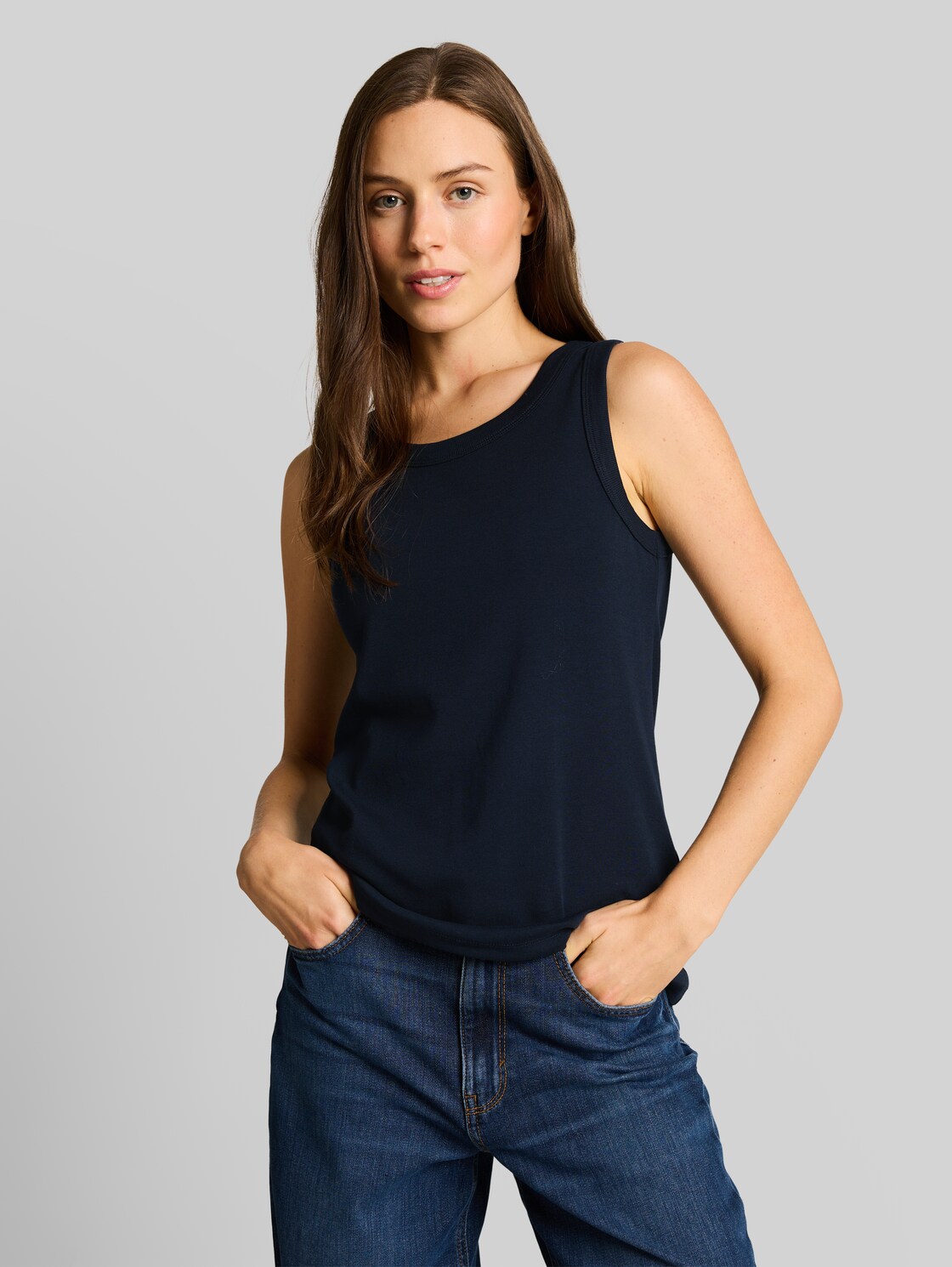  Tom Tailor Damen Basic Top Mit Stretch, Blau, Uni, Gr. Xxl 