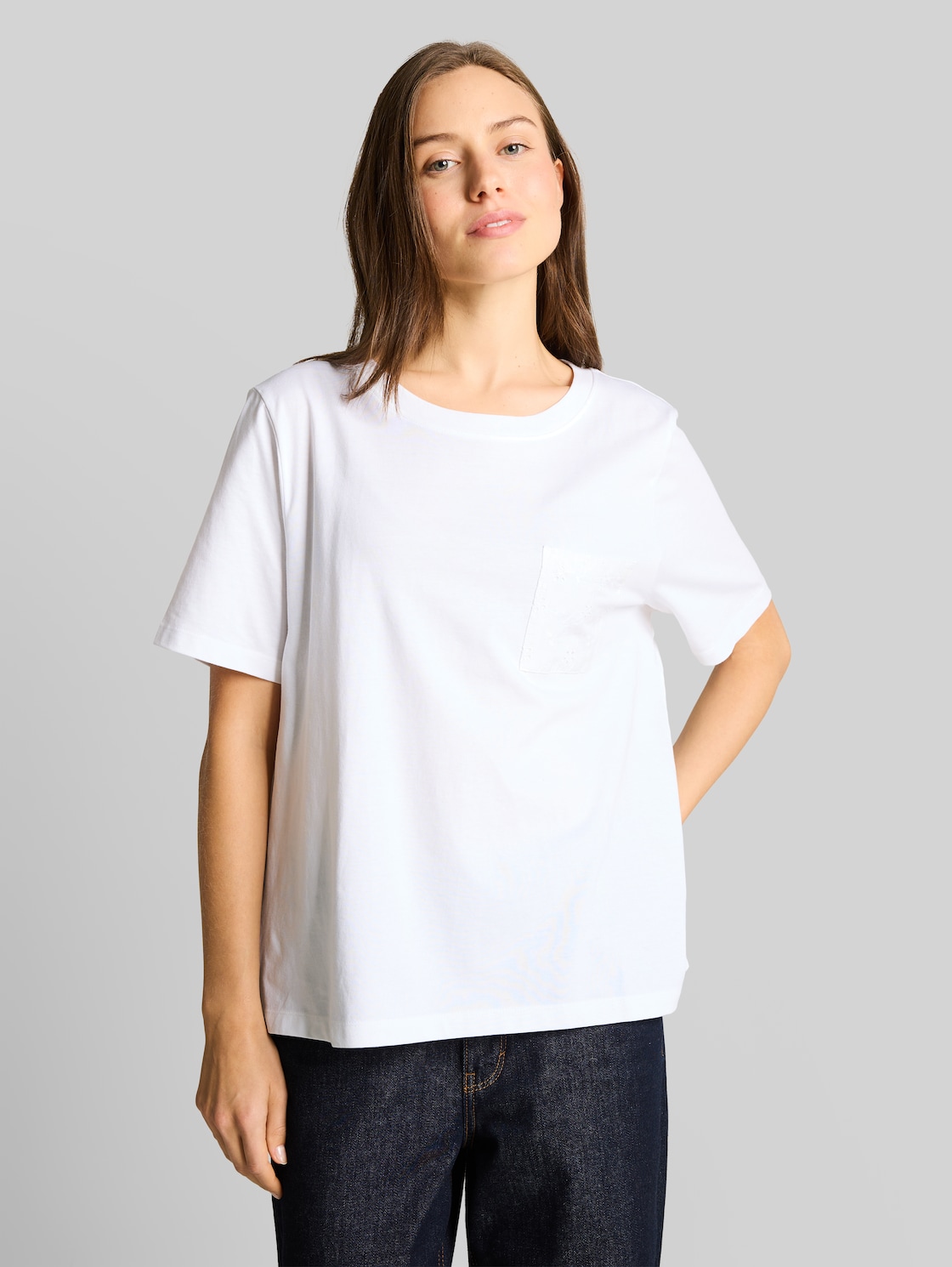  Tom Tailor Damen Boxy Fit T-shirt Mit Brusttasche, Weiß, Uni, Gr. Xxl 