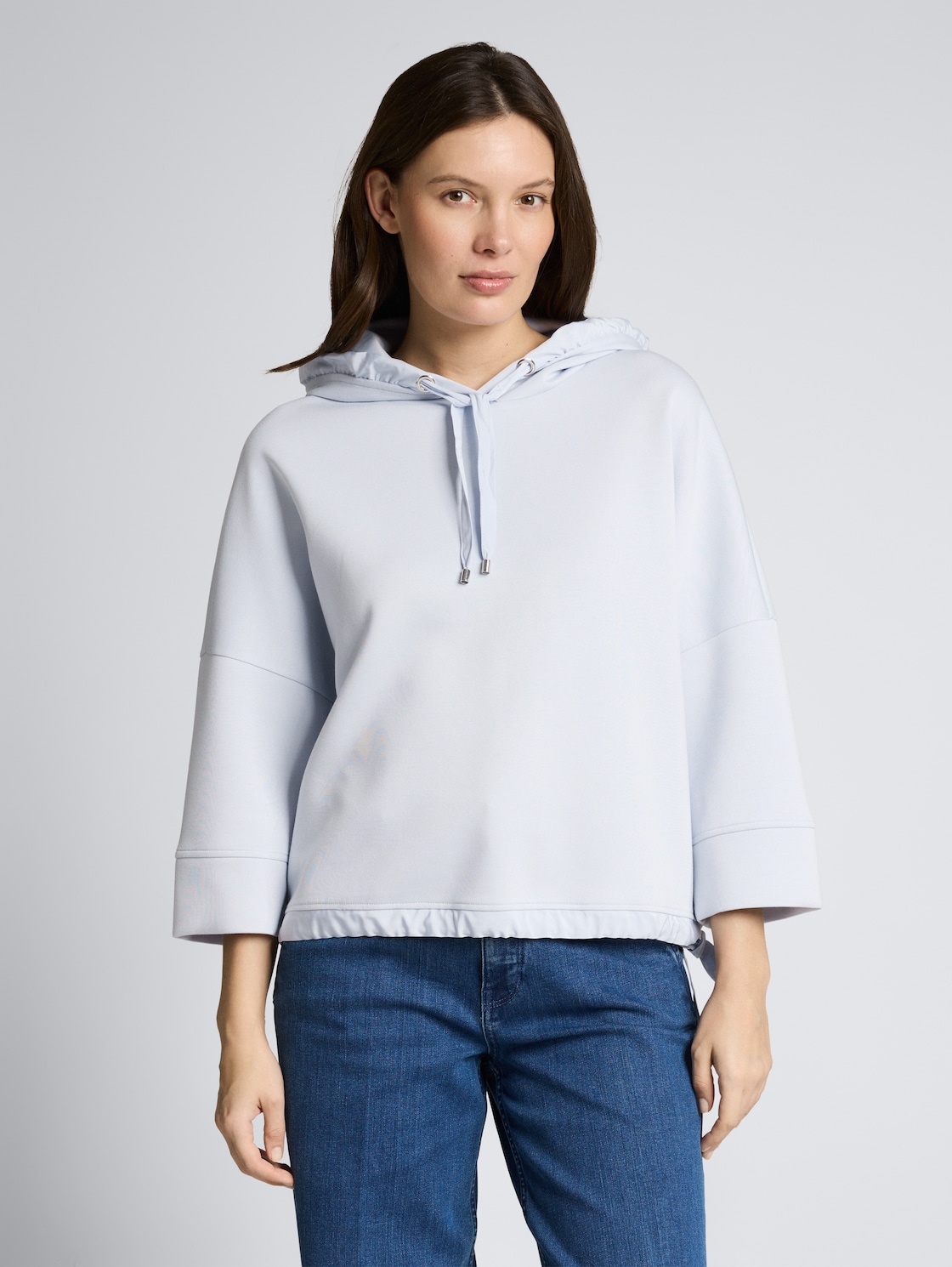 Thumbnail - TOM TAILOR Damen Hoodie Sweatshirt aus Scuba, blau, Uni, Gr. M