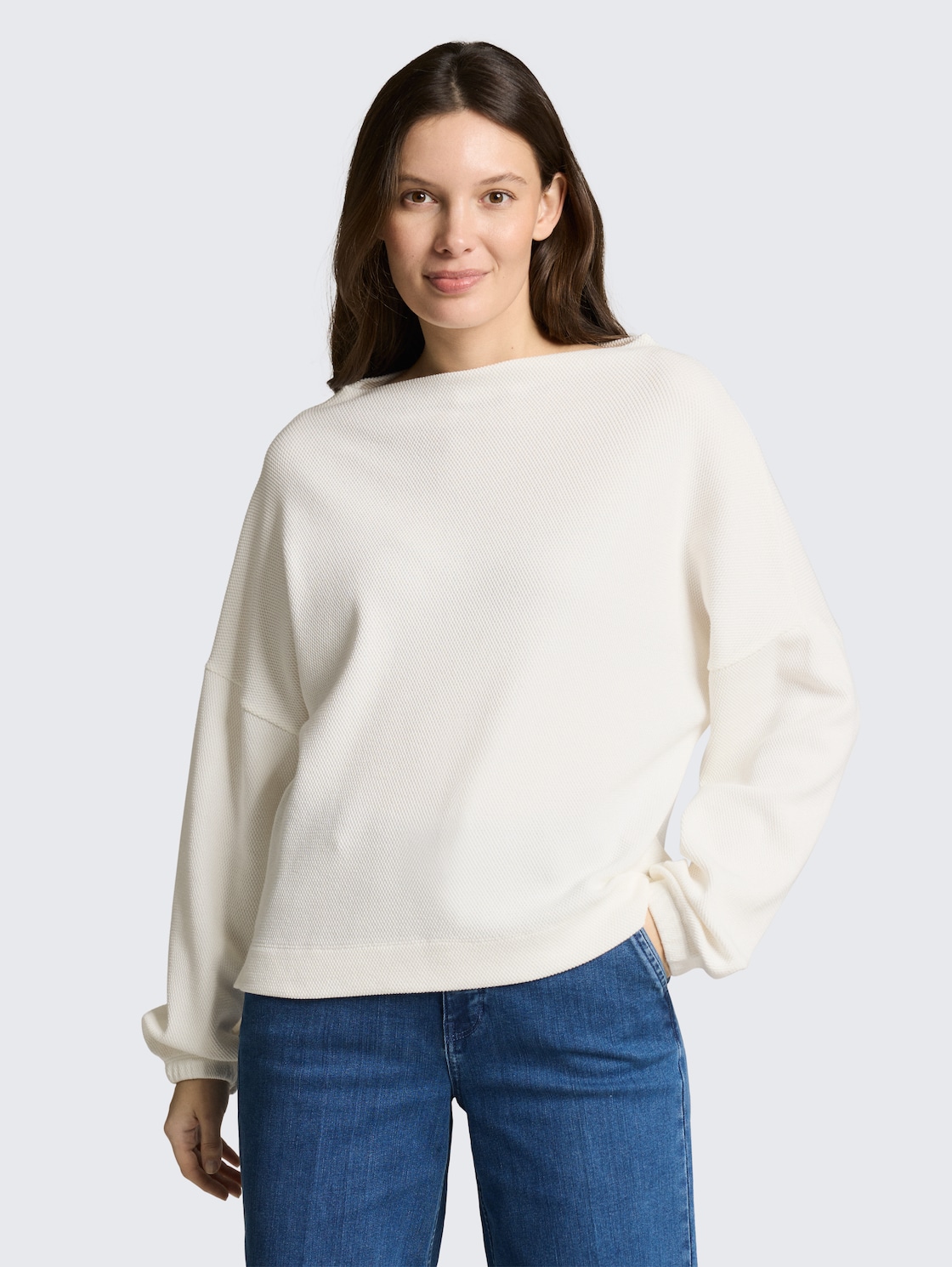 Thumbnail - TOM TAILOR Damen Sweatshirt mit Stehkragen, weiß, Uni, Gr. XXL