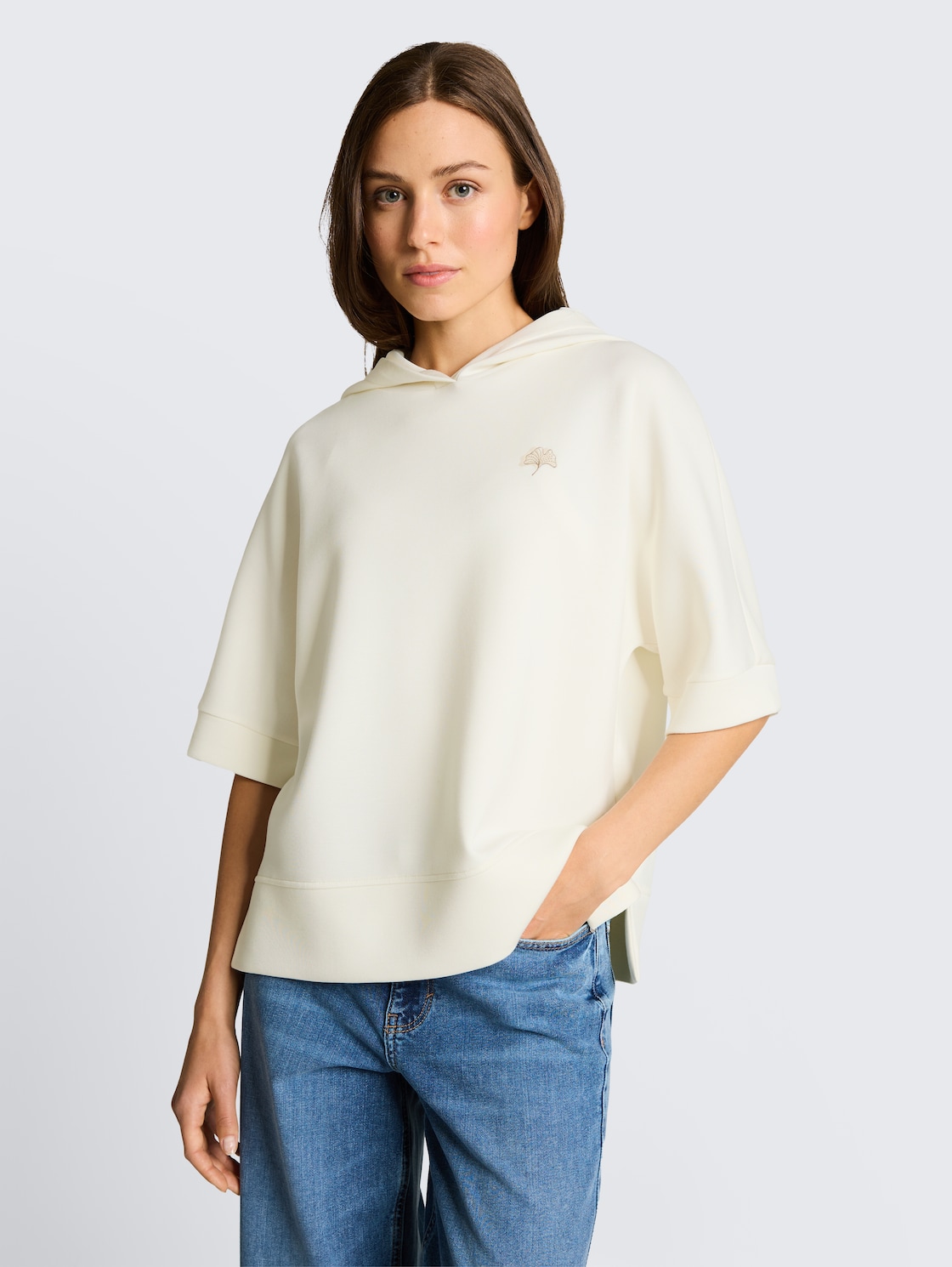 Thumbnail - TOM TAILOR Damen Hoodie Sweatshirt aus Scuba, weiß, Uni, Gr. XL