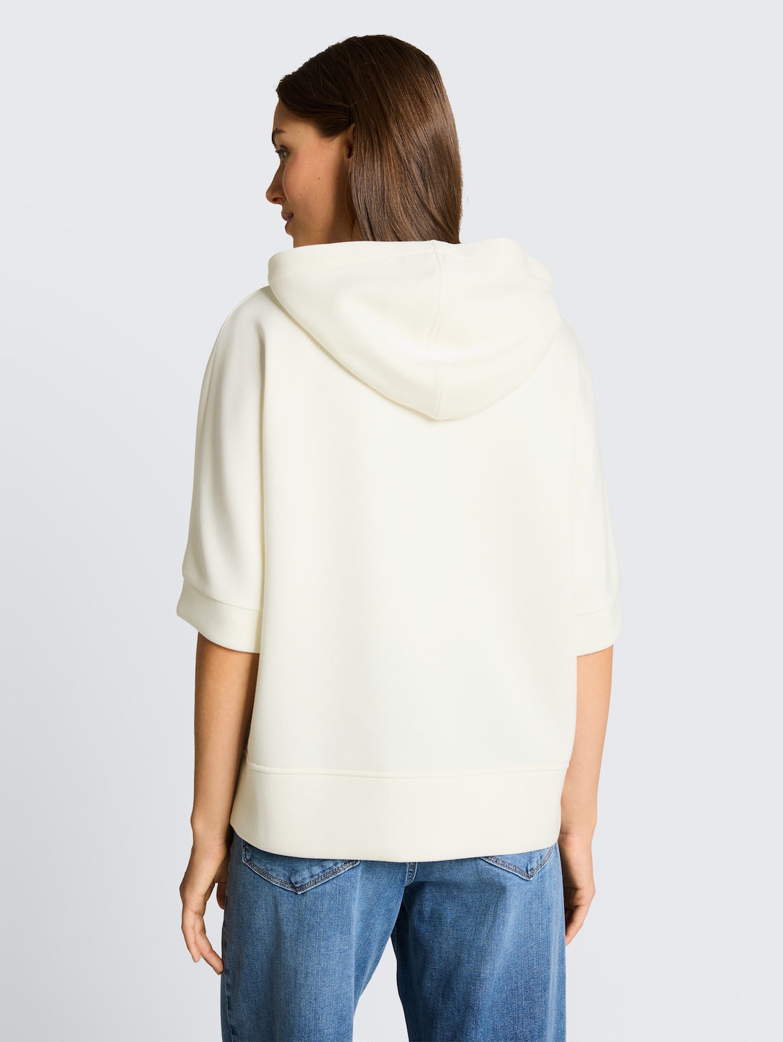 Thumbnail - TOM TAILOR Damen Hoodie Sweatshirt aus Scuba, weiß, Uni, Gr. XL