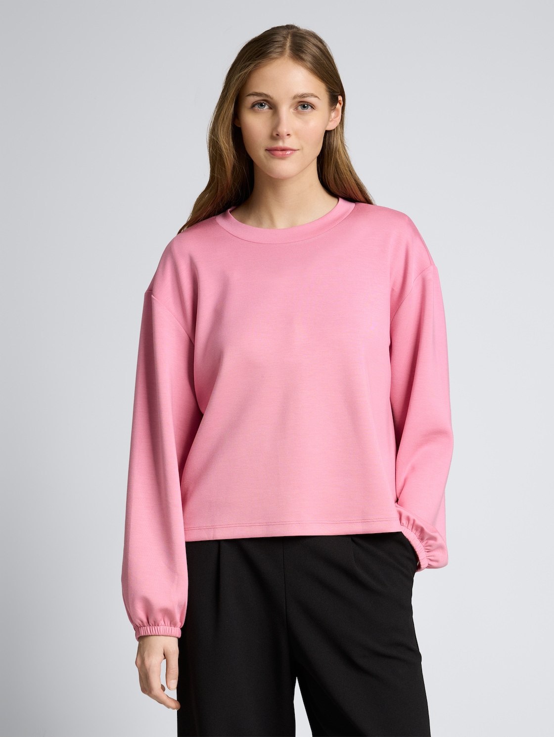 Thumbnail - TOM TAILOR DENIM Damen Loose Fit Scuba Langarmshirt, rosa, Uni, Gr. XS