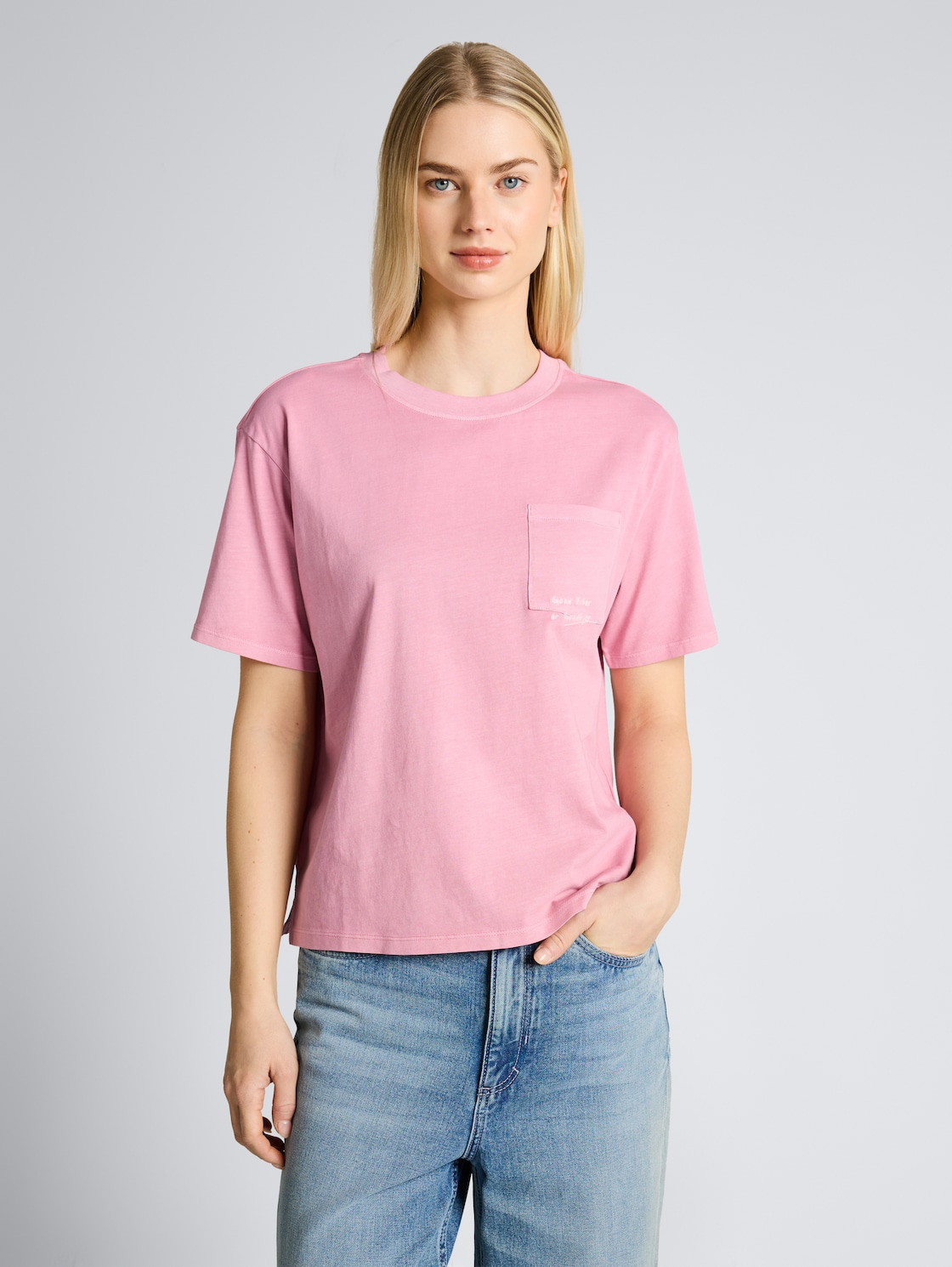 Thumbnail - TOM TAILOR DENIM Damen Boxy Fit T-Shirt mit Brusttasche, rosa, Uni, Gr. XXL