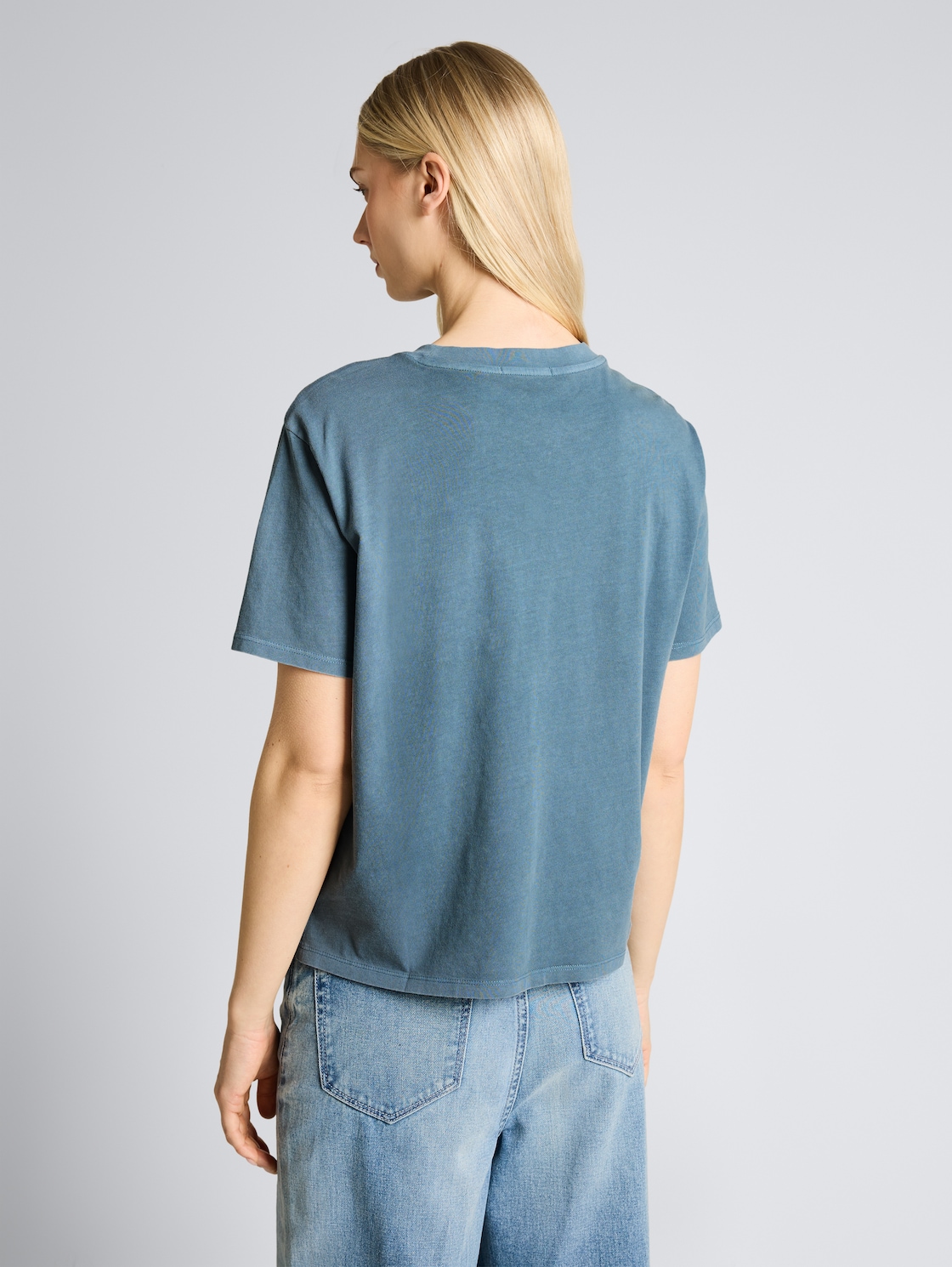 Thumbnail - TOM TAILOR DENIM Damen Boxy Fit T-Shirt mit Brusttasche, blau, Uni, Gr. L