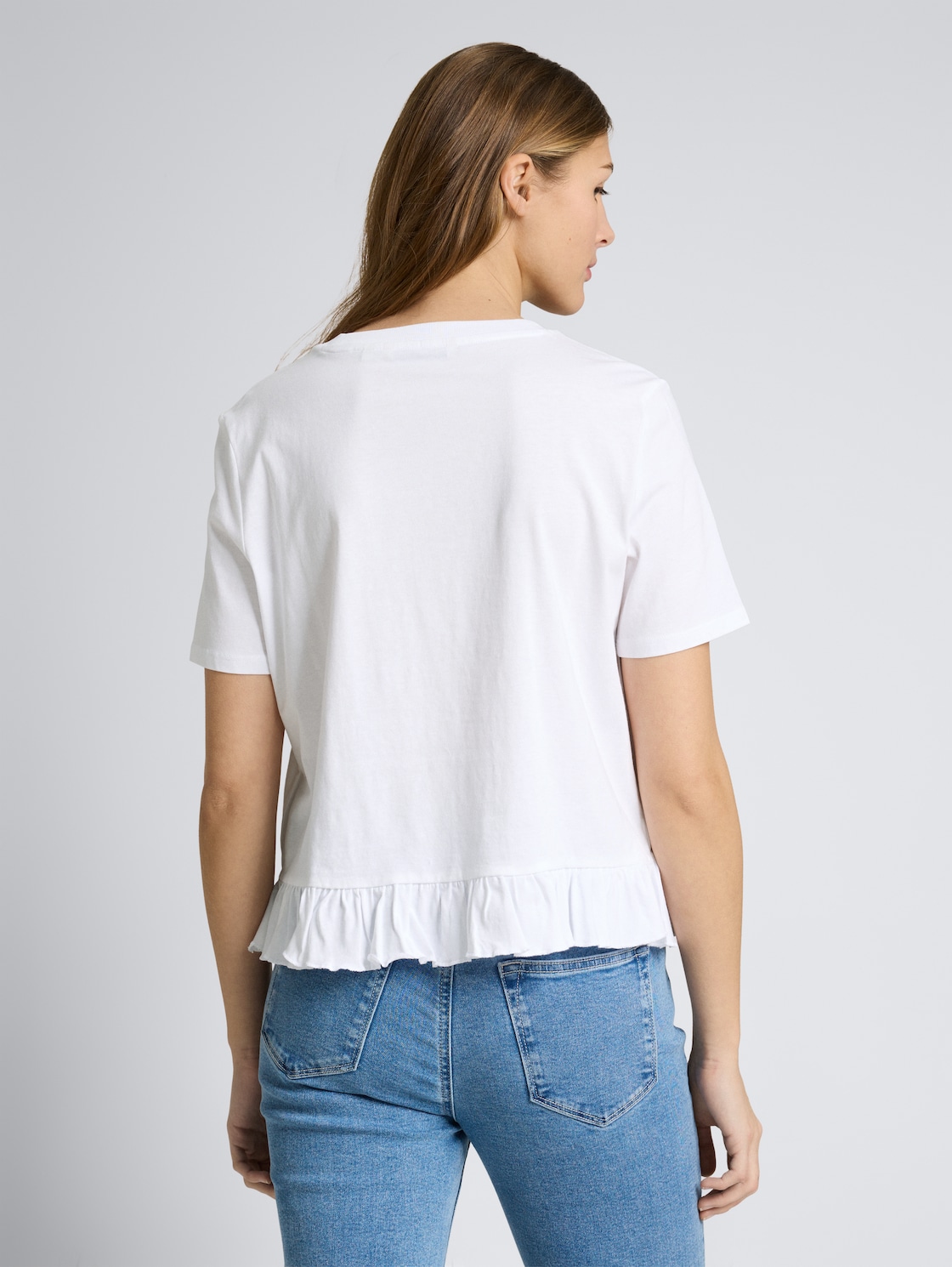 Thumbnail - TOM TAILOR DENIM Damen T-Shirt mit Volants, weiß, Uni, Gr. S
