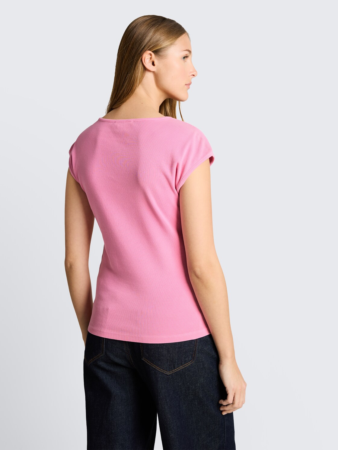 Thumbnail - TOM TAILOR DENIM Damen Slim Fit T-Shirt mit Rippstruktur, rosa, Uni, Gr. XL