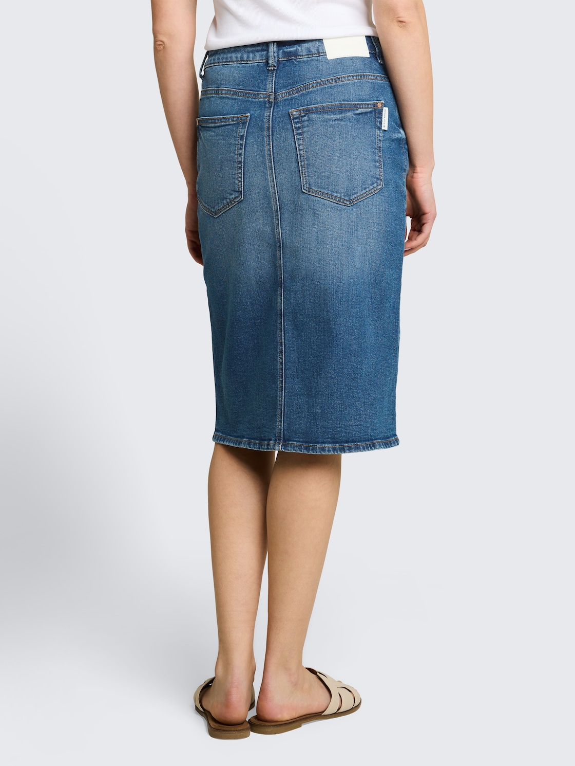 Thumbnail - TOM TAILOR Damen Midi-Jeansrock mit Schlitz, blau, Uni, Gr. 44