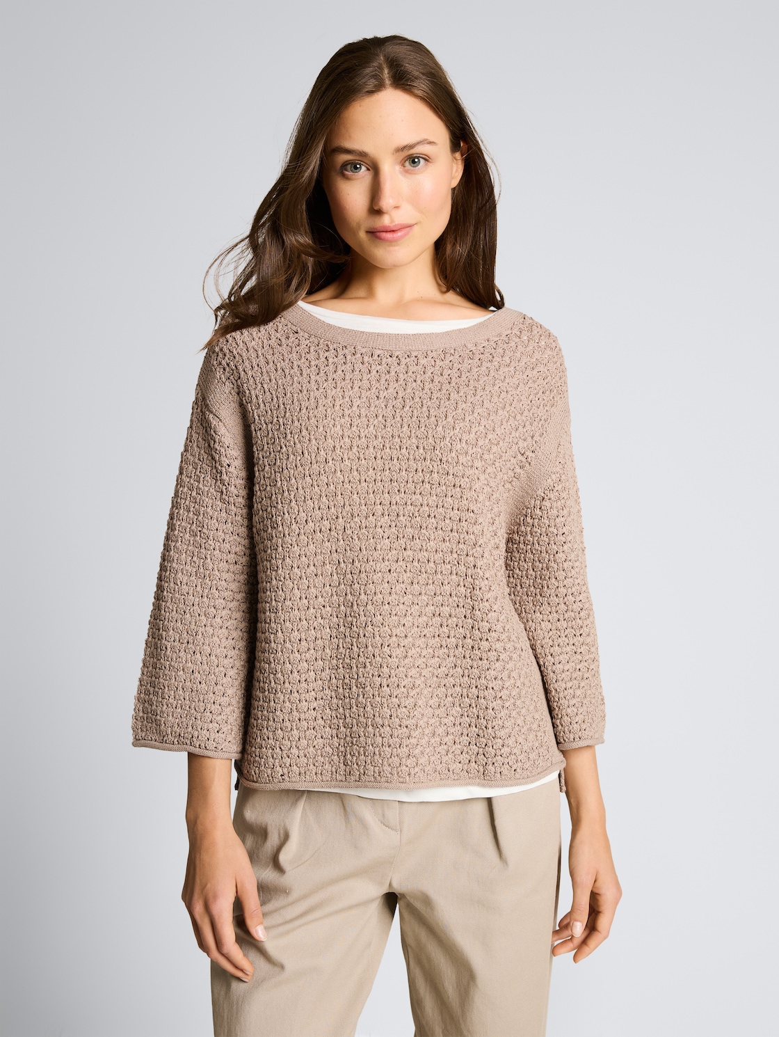 Thumbnail - TOM TAILOR Damen Loose Fit Strickpullover mit Lochmuster, grau, Uni, Gr. XL