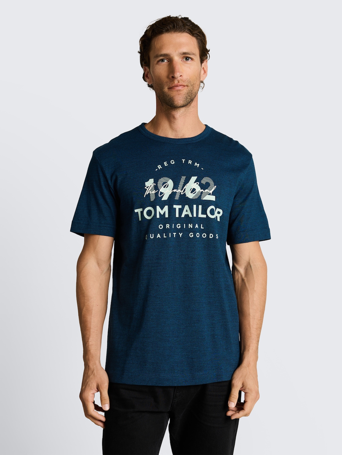 Thumbnail - TOM TAILOR Herren T-Shirt mit Logo-Print, blau, Meliert, Gr. XL