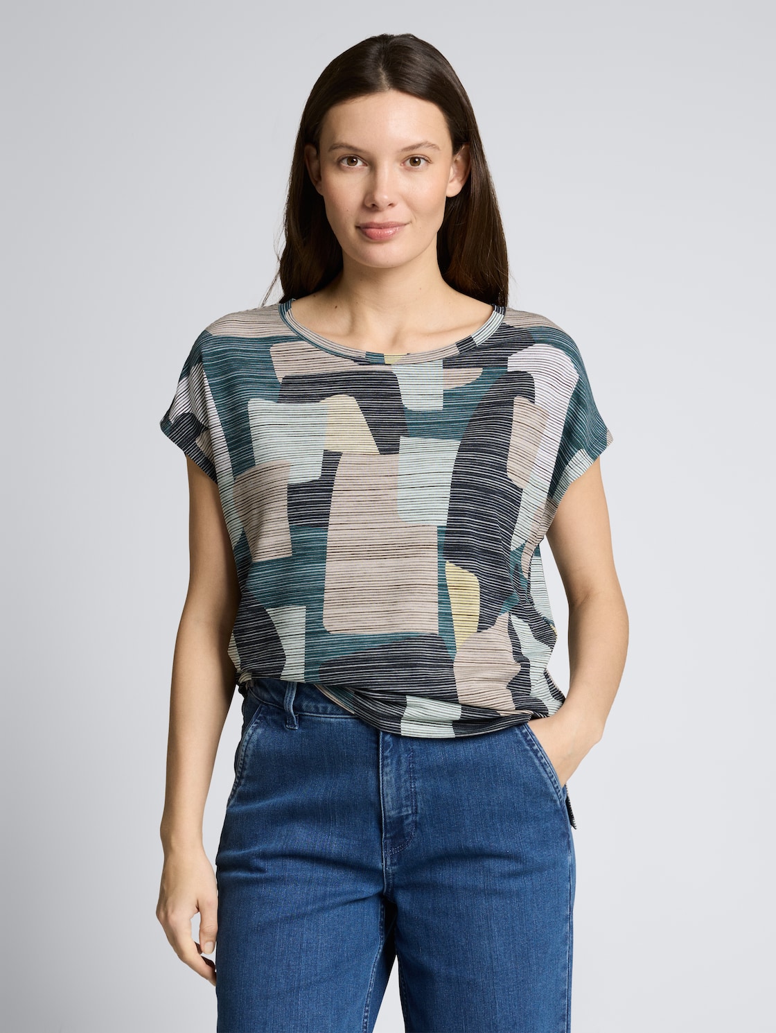 Thumbnail - TOM TAILOR Damen T-Shirt mit Muster, grün, Gemustert, Gr. M