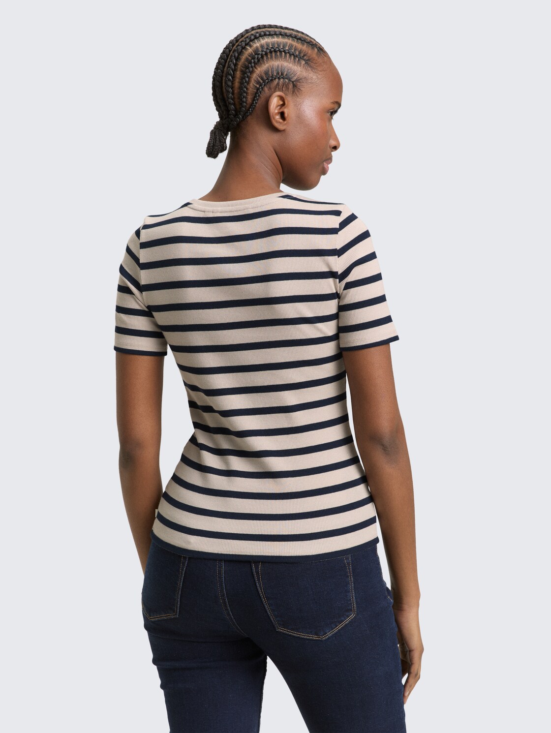 Thumbnail - TOM TAILOR DENIM Damen Slim Fit T-Shirt mit Streifenmuster, weiß, Gestreift, Gr. S