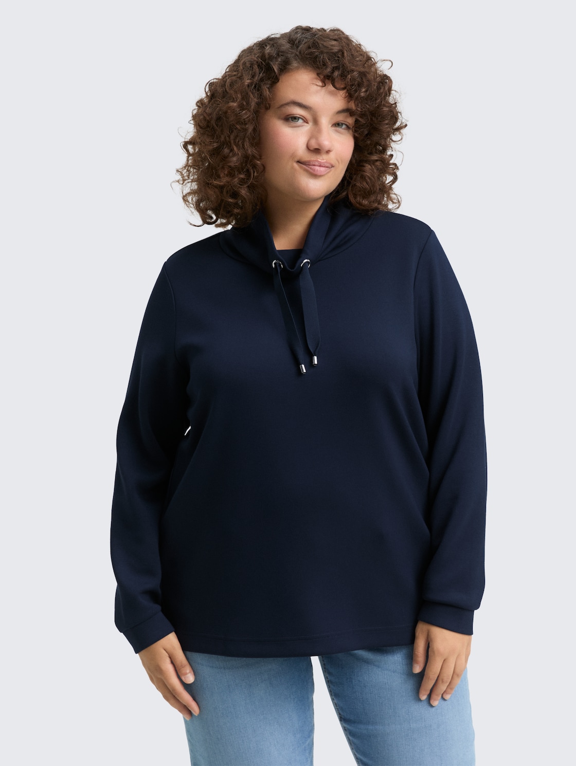Thumbnail - TOM TAILOR Damen Plus Size - Scuba Sweatshirt mit Stehkragen, blau, Uni, Gr. 50