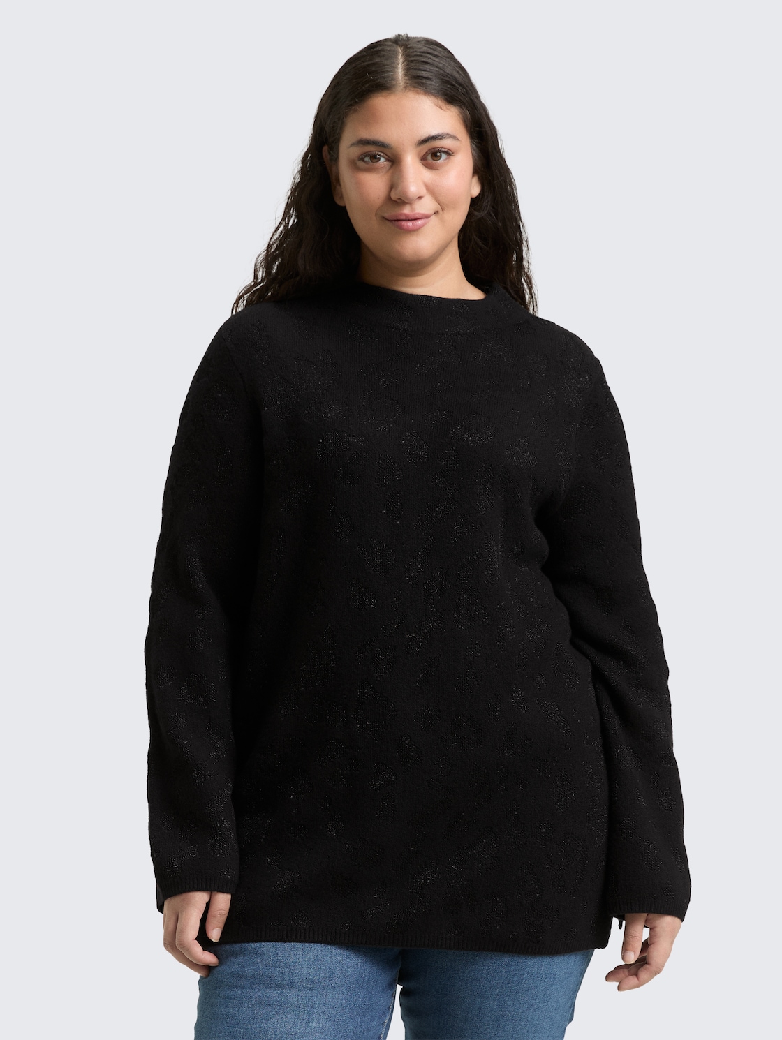 Thumbnail - TOM TAILOR Damen Plus Size - Strickpullover mit Glitzer-Effekt, schwarz, Animalprint, Gr. 48
